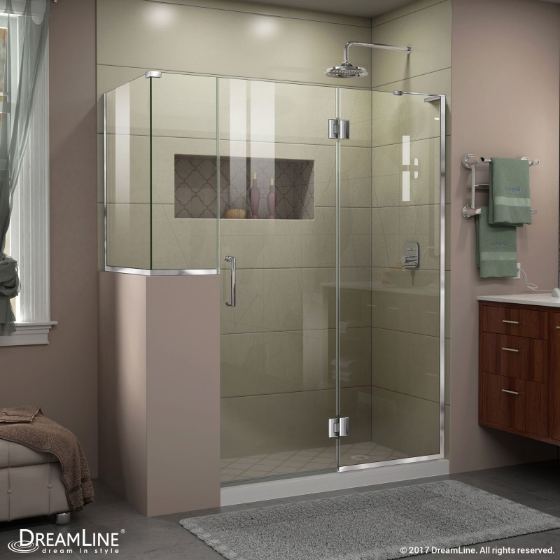 Unidoor X 59 60 In 30 3 8 40 Hinged Shower Enclosure 12 Inline Ress Panel Dreamline - Frameless Glass Shower Door With Knee Wall