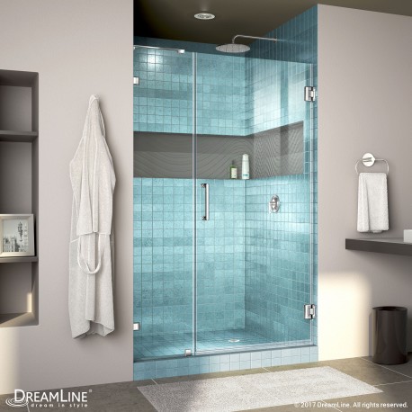 Unidoor Lux Shower Door with L-Bar, 14" Inline Panel