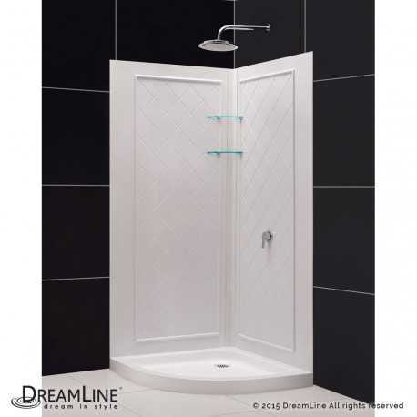 SlimLine 33 - 38 in. x 33 - 38 in. Quarter Round Shower Base and QWALL-4 Shower Backwall Kit