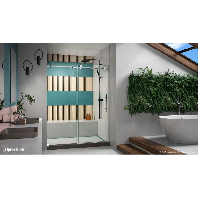 DreamLine Enigma-XO 68-72 in. W x 76 in. H Fully Frameless Sliding Shower Door, Polished Stainless Steel