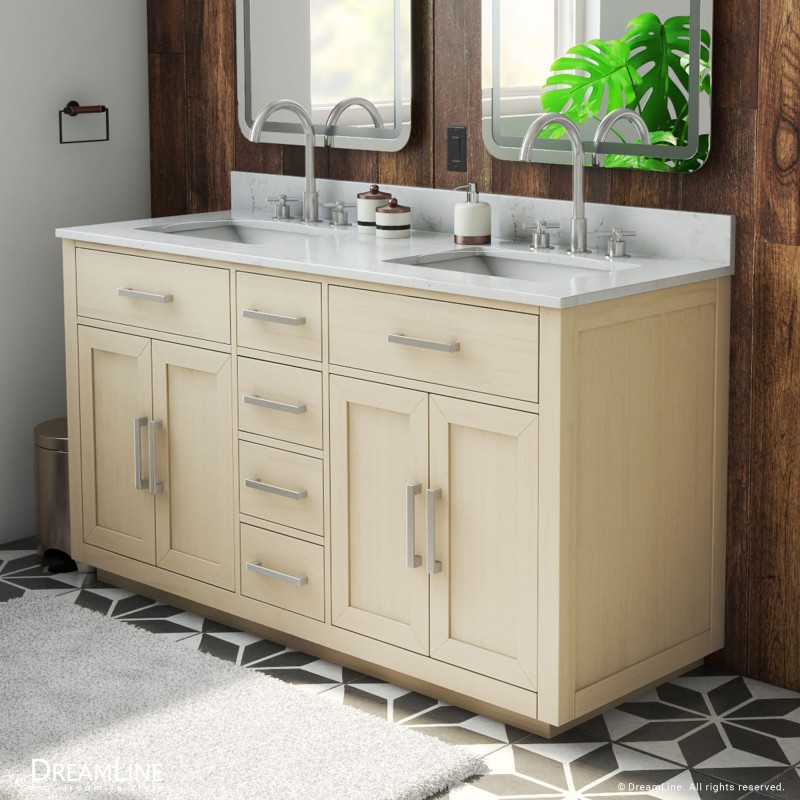 Dexterity 60 inch Oak Vanity with Double Undermount Sinks Dreamline