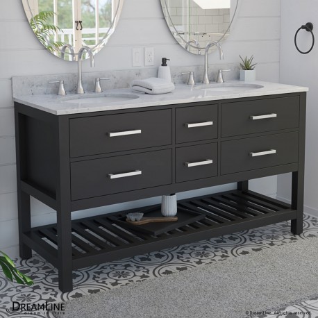 Valencia 60 inch Birch & Oak Console Vanity with Double Undermount Sinks 