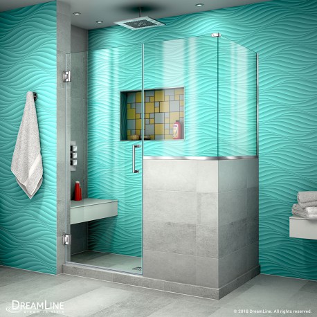 Unidoor Plus 47 - 48 in. x 30 3/8 - 40 3/8 in. Hinged Shower Enclosure, 24 in. Inline Buttress Panel