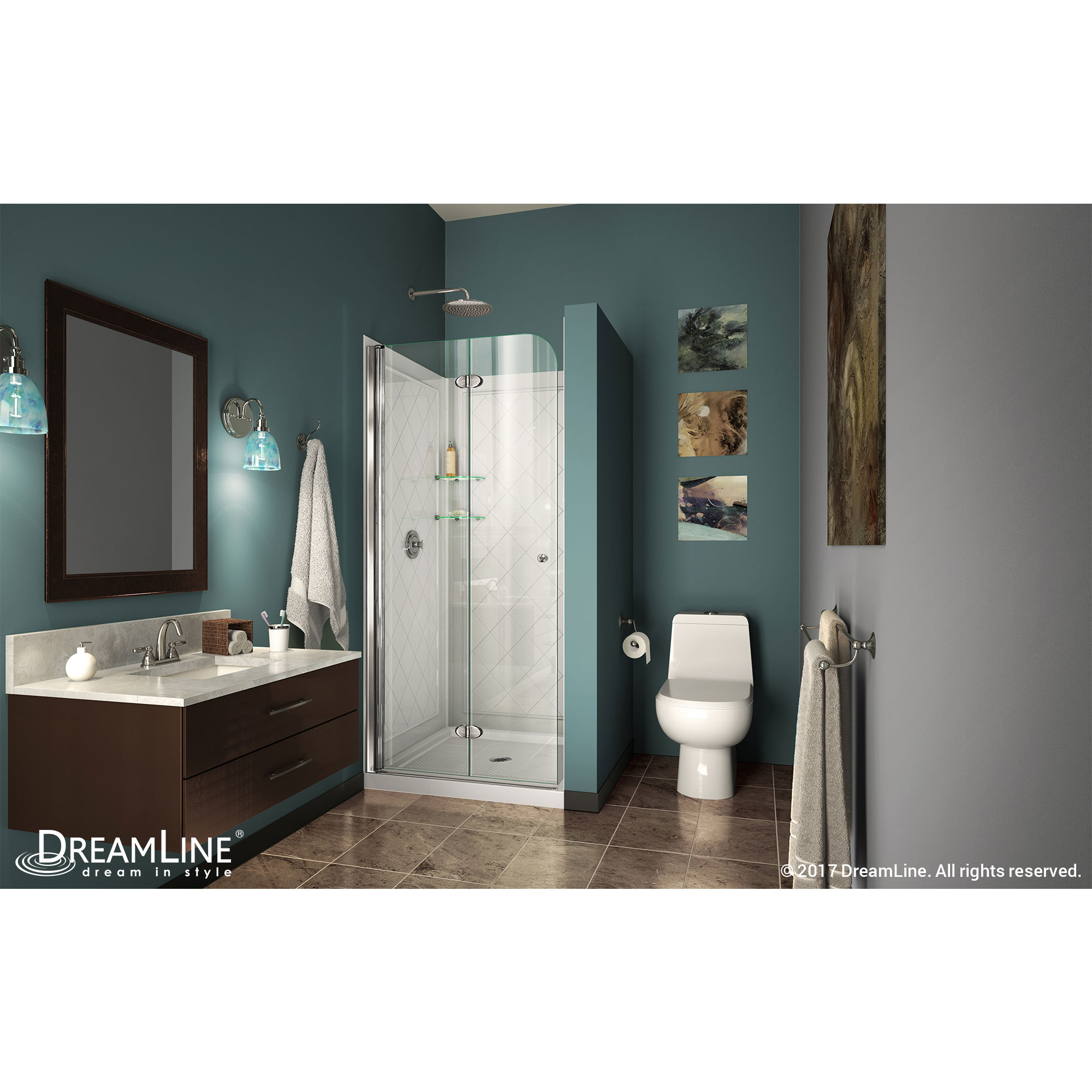 DreamLine Aqua Fold 36 in. D x 36 in. W x 74 3/4 in. H Bi-Fold Shower Door in Chrome with White Acrylic Base and Backwall Kit