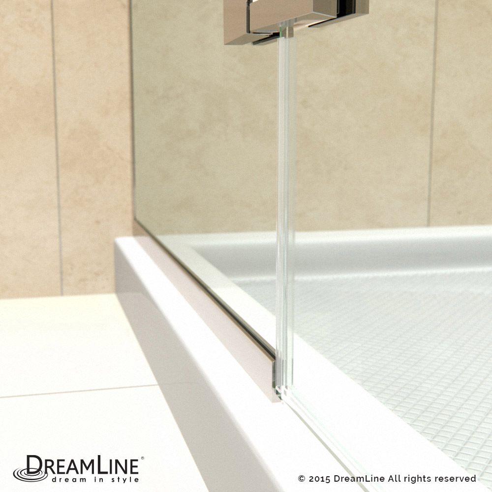 Aqua Ultra Frameless Hinged Shower Door & SlimLine 34" by 60" Shower Base