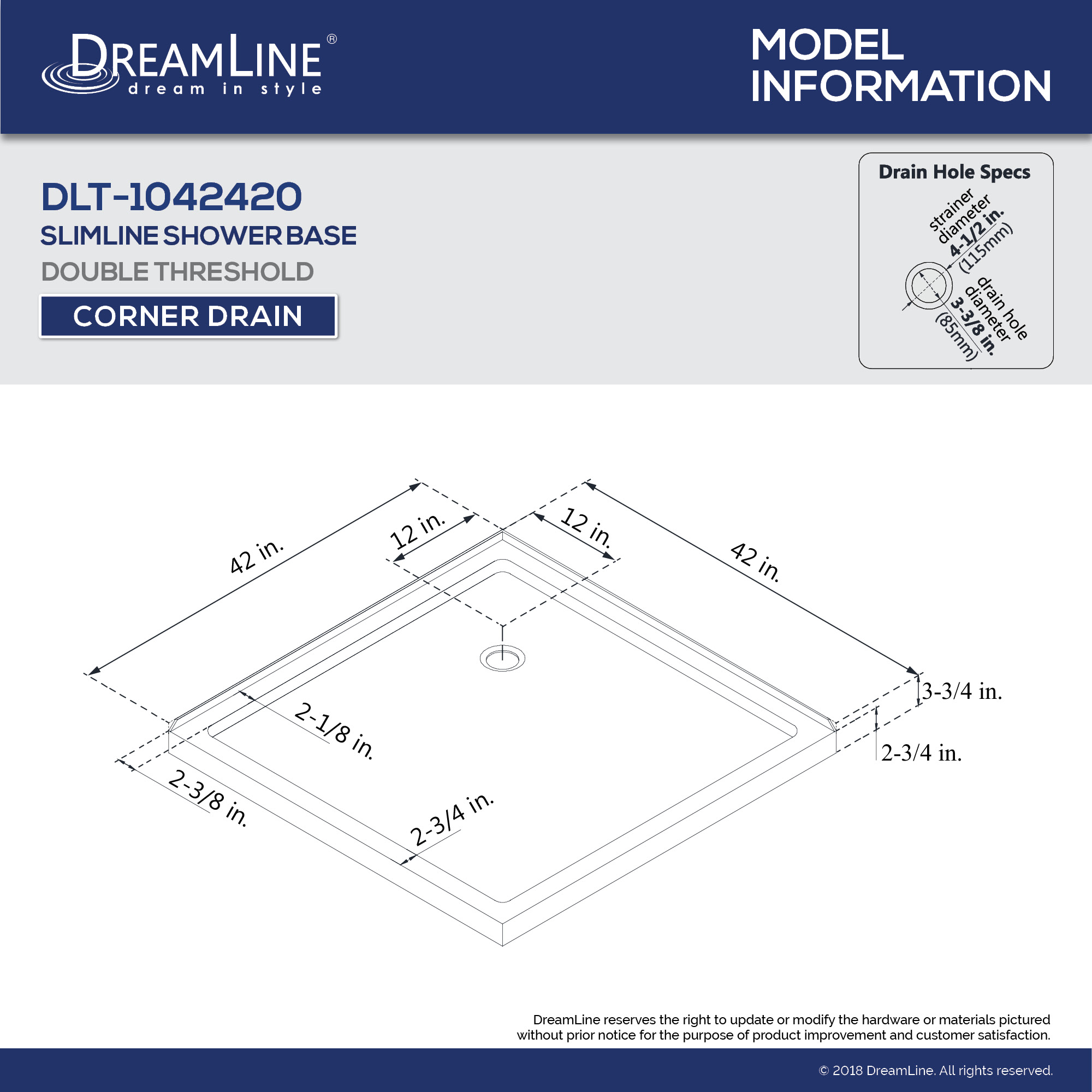 DreamLine Cornerview 42 in. D x 42 in. W x 74 3/4 in. H Framed Sliding Shower Enclosure in Chrome with White Acrylic Base Kit