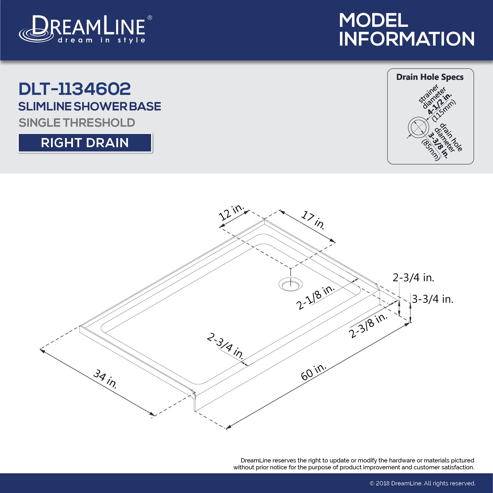 DreamLine Duet 34 in. D x 60 in. W x 74 3/4 in. H Bypass Shower Door in Chrome with Right Drain Black Base Kit