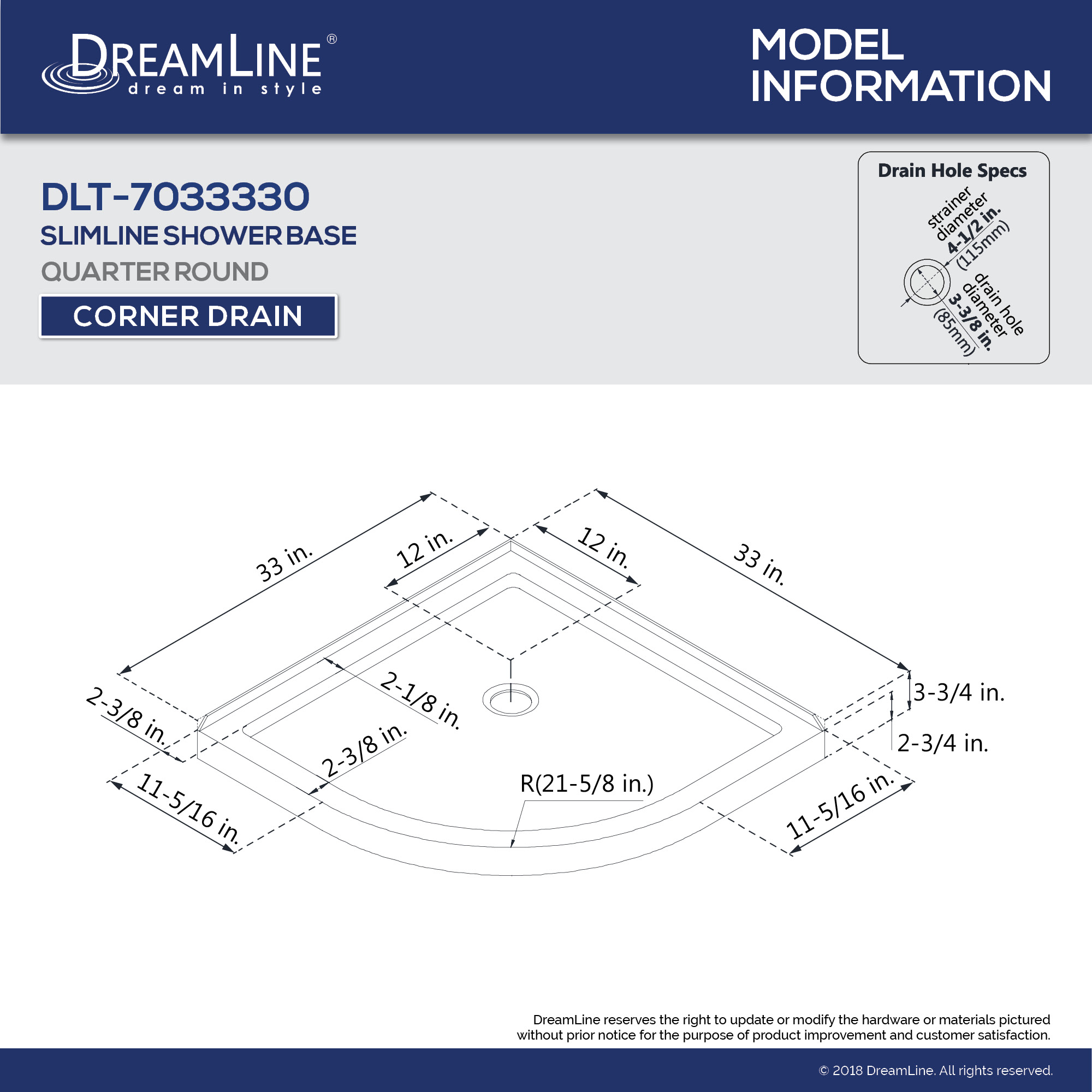 DreamLine Prime 33 in. D x 33 in. W x 74 3/4 in. H Frosted Sliding Shower Enclosure in Chrome with Corner Drain Black Base Kit