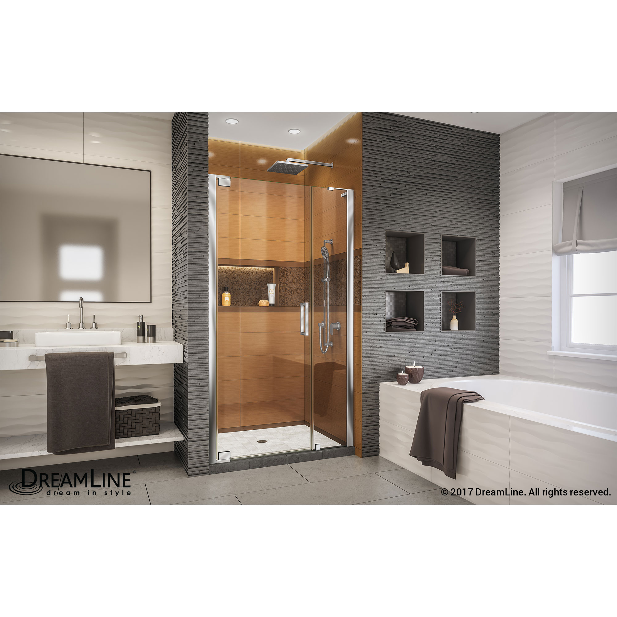 DreamLine Elegance-LS 44 - 46 in. W x 72 in. H Frameless Pivot Shower Door in Chrome