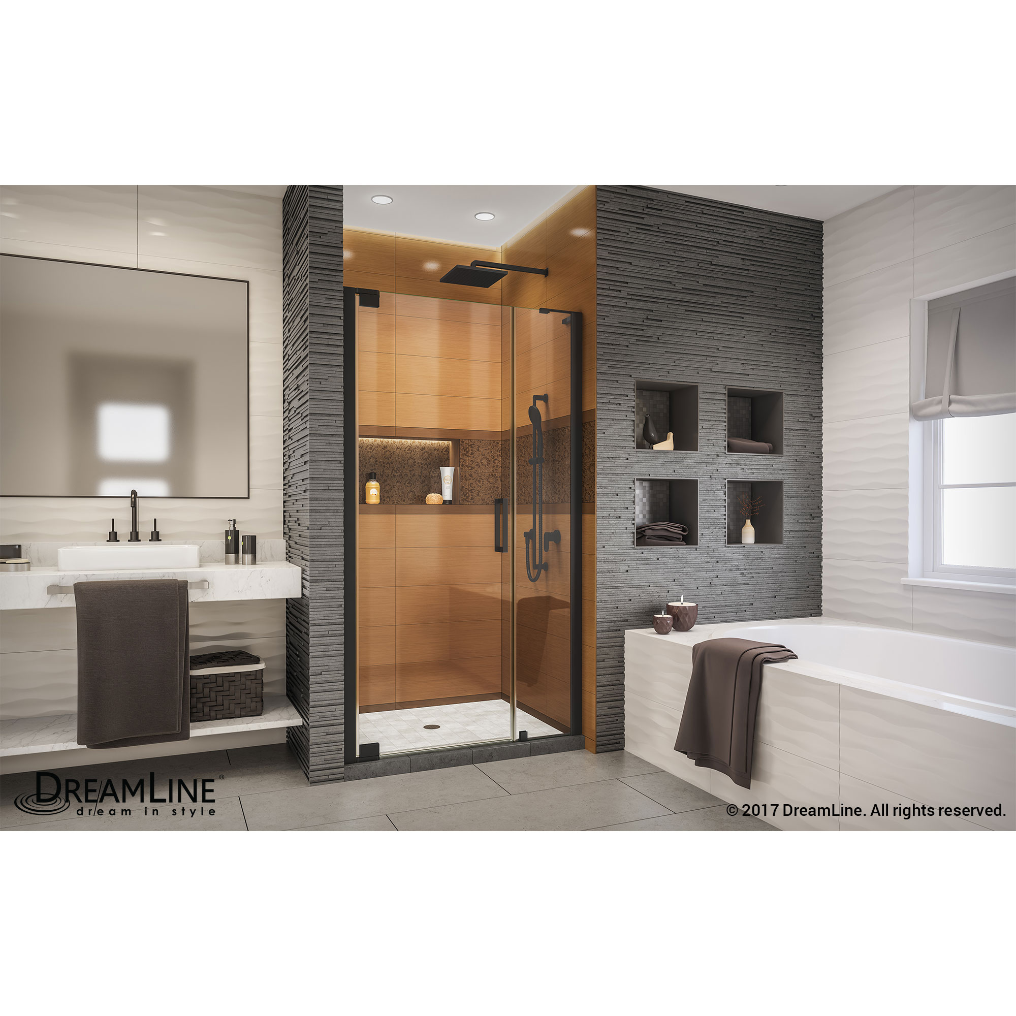 DreamLine Elegance-LS 40 1/2 - 42 1/2 in. W x 72 in. H Frameless Pivot Shower Door in Satin Black
