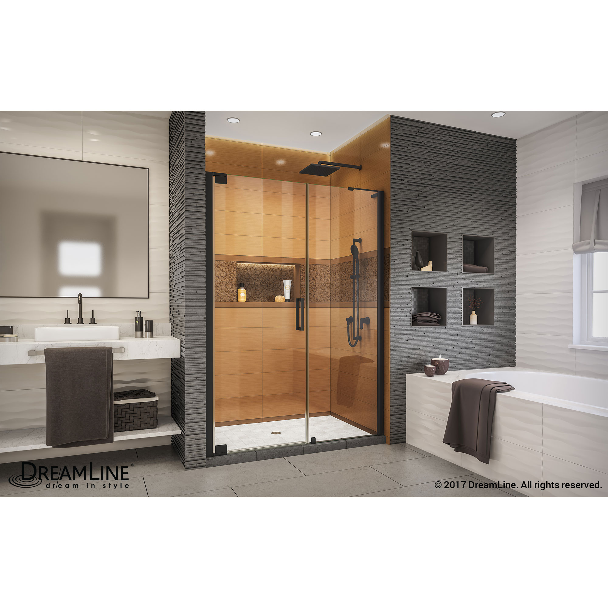 DreamLine Elegance-LS 56 - 58 in. W x 72 in. H Frameless Pivot Shower Door in Satin Black