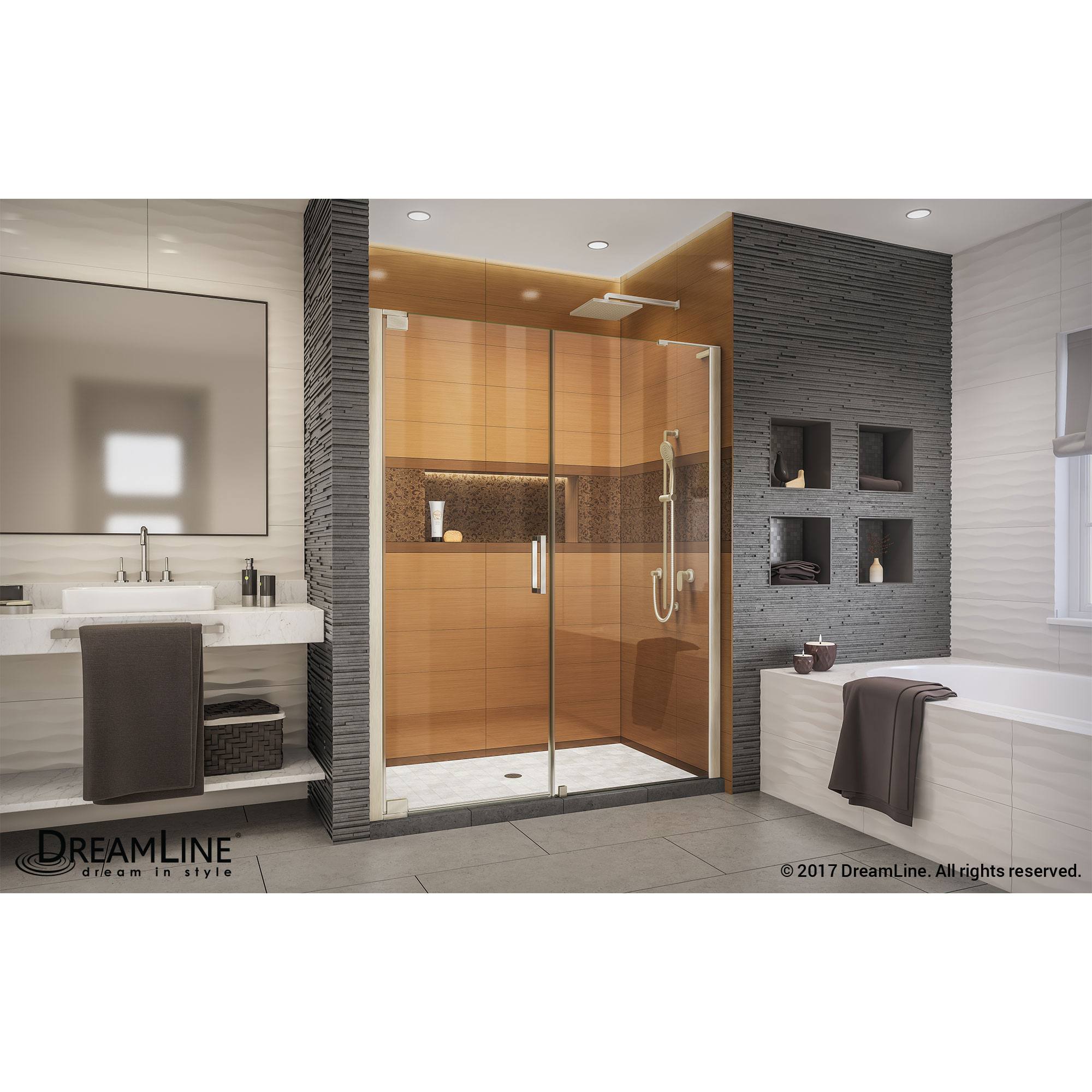 DreamLine Elegance-LS 60 1/4 - 62 1/4 in. W x 72 in. H Frameless Pivot Shower Door in Brushed Nickel