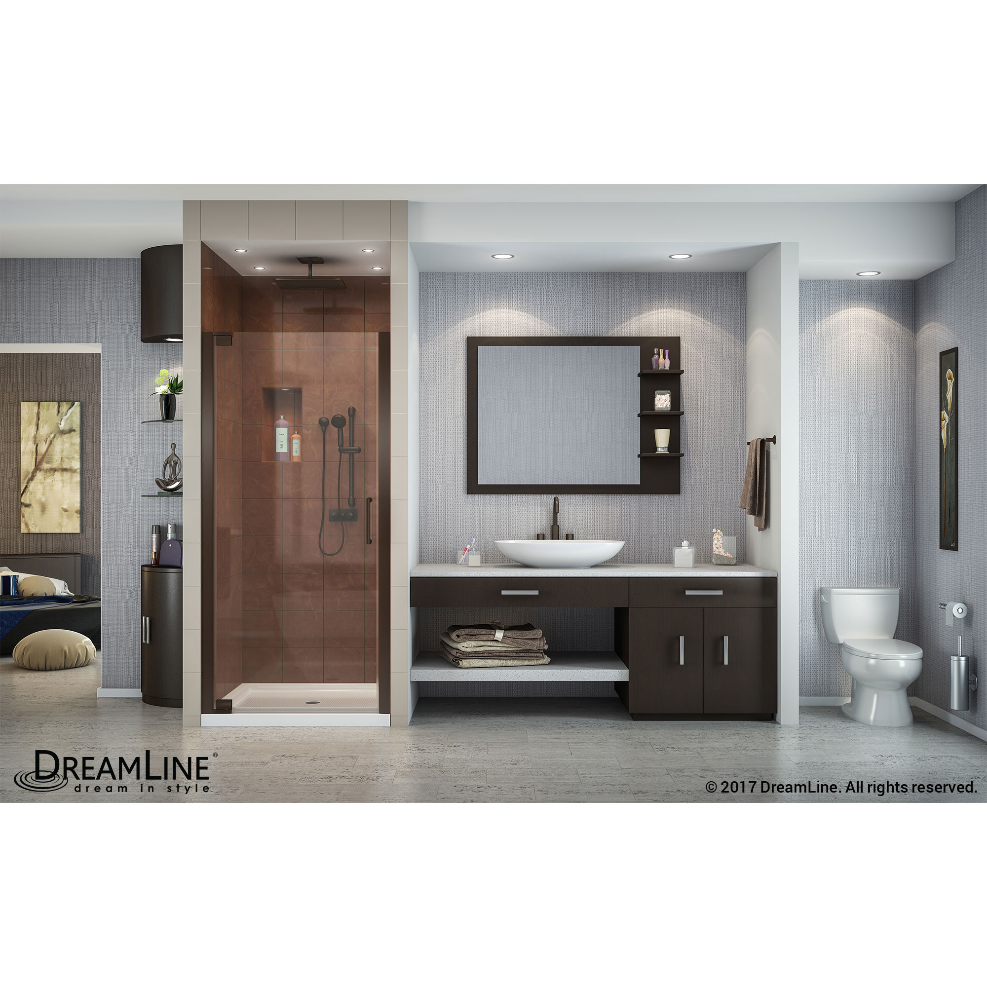 Elegance 34 to 36 in. W x 72 in. H Pivot Shower Door, Oil Rubbed Bronze Finish