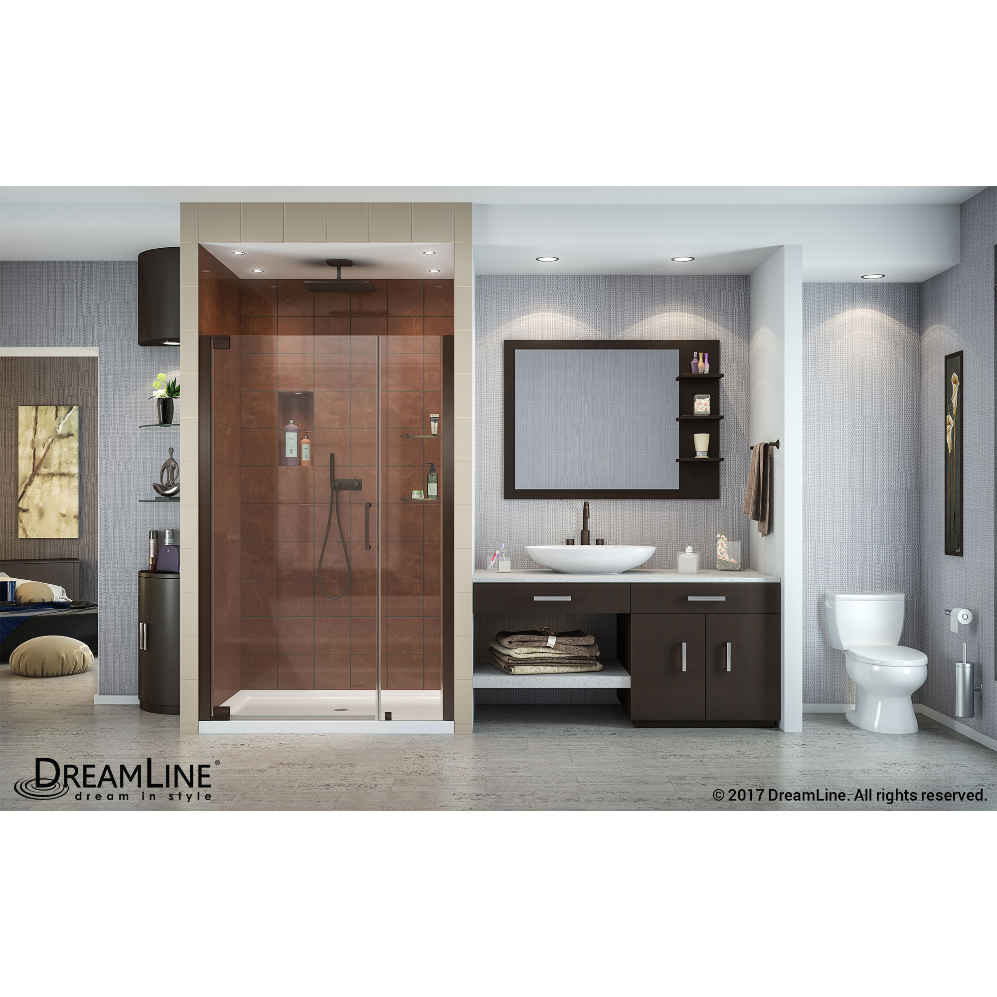 Elegance 46 to 48 in. W x 72 in. H Pivot Shower Door, Oil Rubbed Bronze Finish