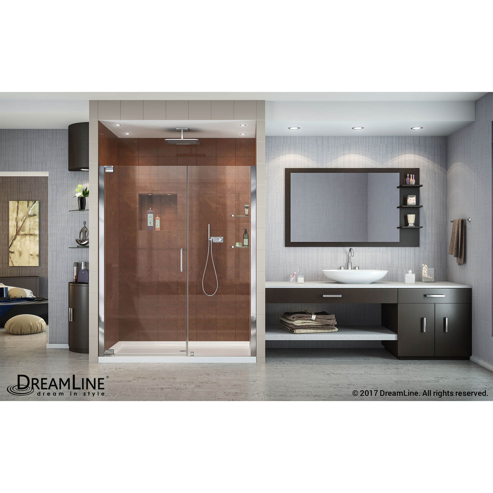 Elegance 56 1/4 to 58 1/4" Frameless Pivot Shower Door, Clear 3/8" Glass Door, Chrome