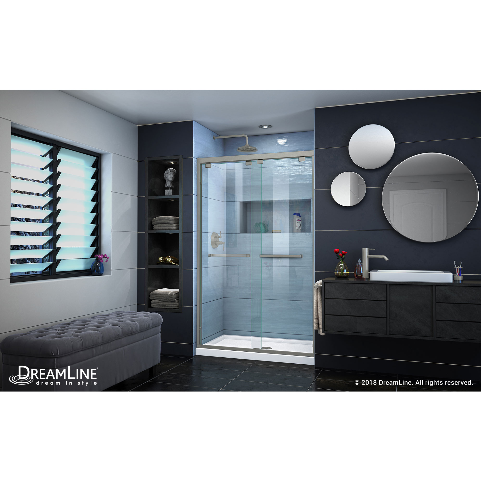DreamLine Encore 44-48 in. W x 76 in. H Semi-Frameless Bypass Shower Door in Brushed Nickel