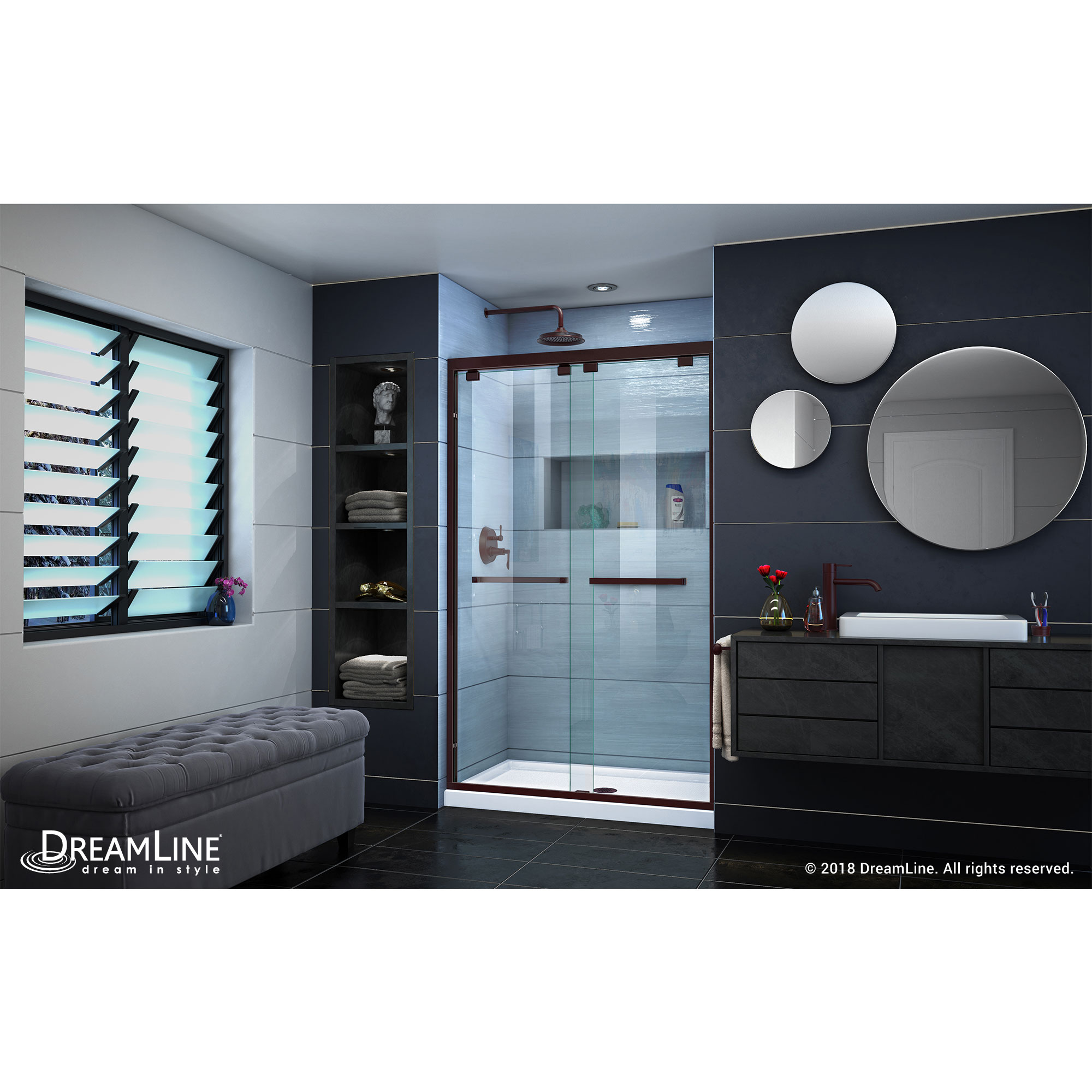 DreamLine Encore 44-48 in. W x 76 in. H Semi-Frameless Bypass Shower Door in Oil Rubbed Bronze