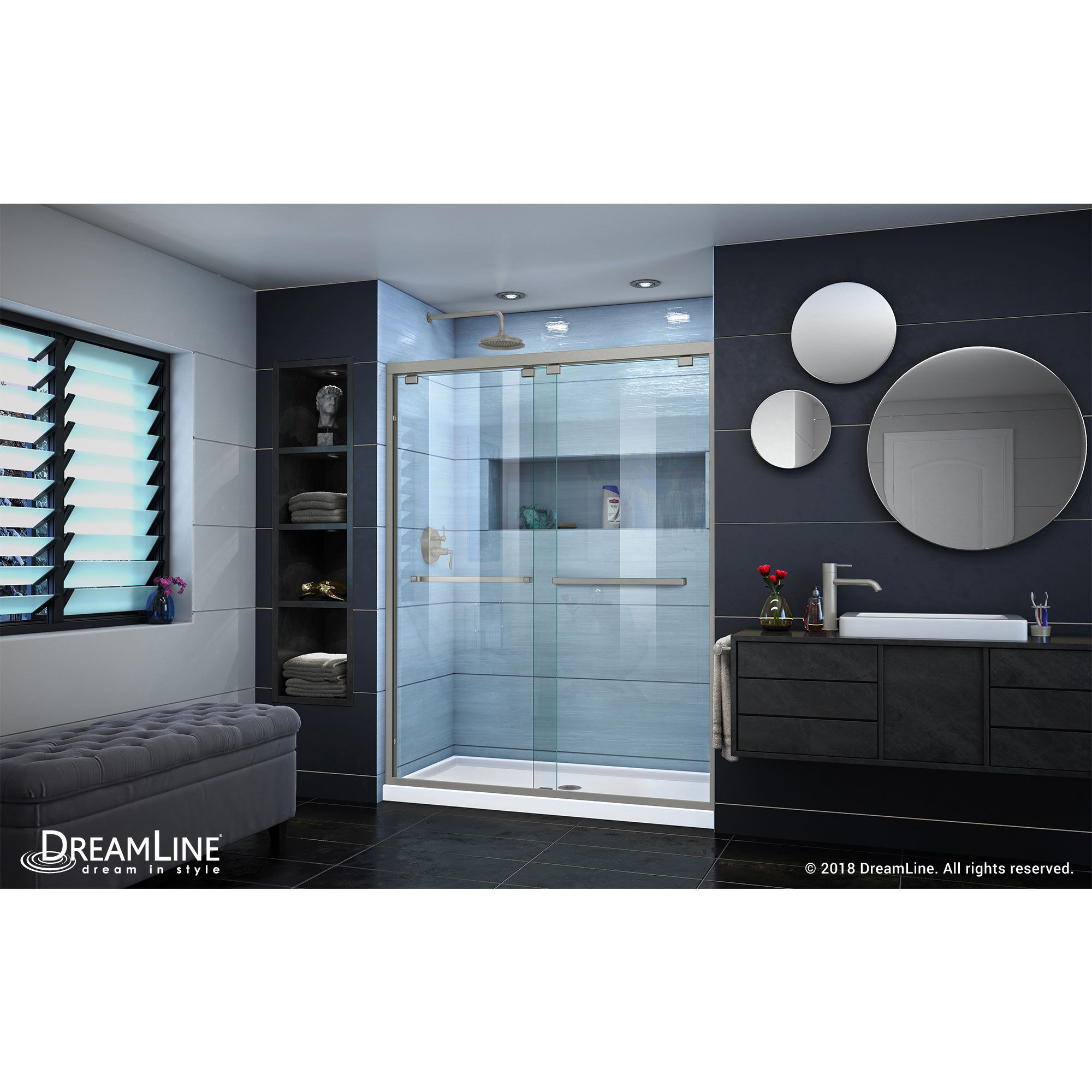 DreamLine Encore 56-60 in. W x 76 in. H Semi-Frameless Bypass Shower Door in Brushed Nickel