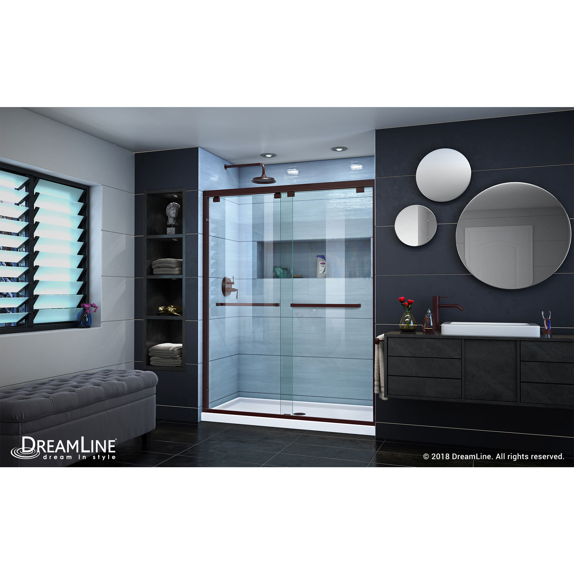 DreamLine Encore 56-60 in. W x 76 in. H Semi-Frameless Bypass Shower Door in Oil Rubbed Bronze