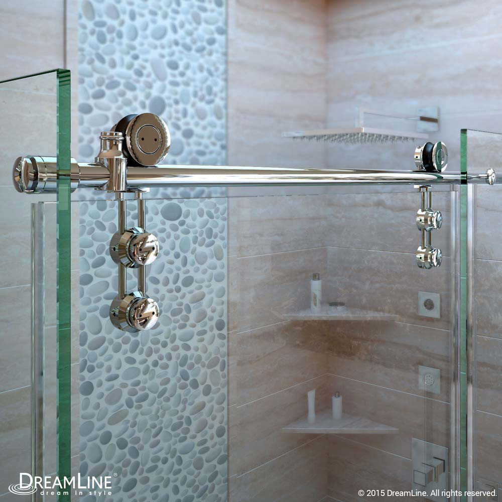 Enigma-Z 34-1/2" x 60-3/8" Fully Frameless Sliding Shower Enclosure, Clear 3/8" Glass, Brushed Stainless Steel