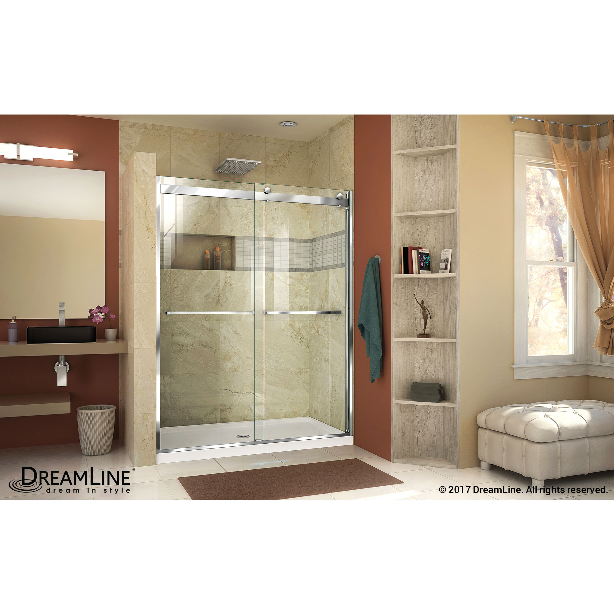 DreamLine Essence-H 44-48 in. W x 76 in. H Frameless Bypass Shower Door in Chrome