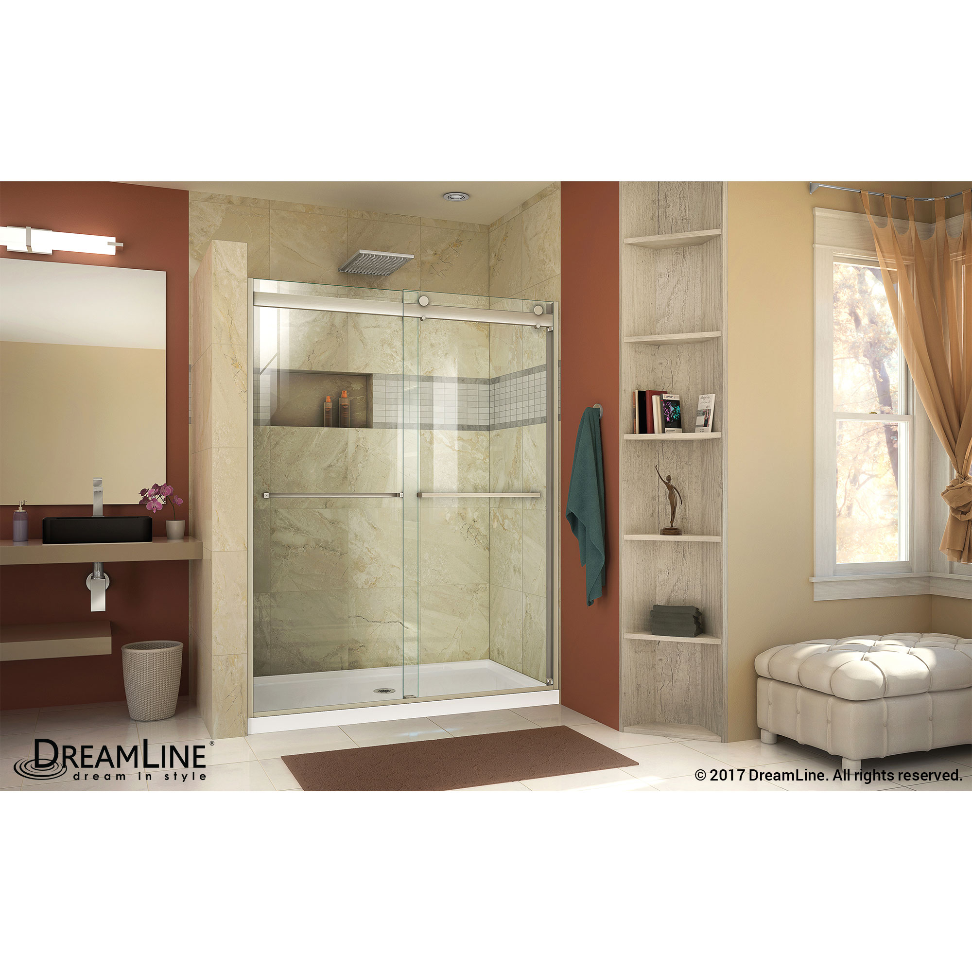 DreamLine Essence-H 44-48 in. W x 76 in. H Frameless Bypass Shower Door in Brushed Nickel