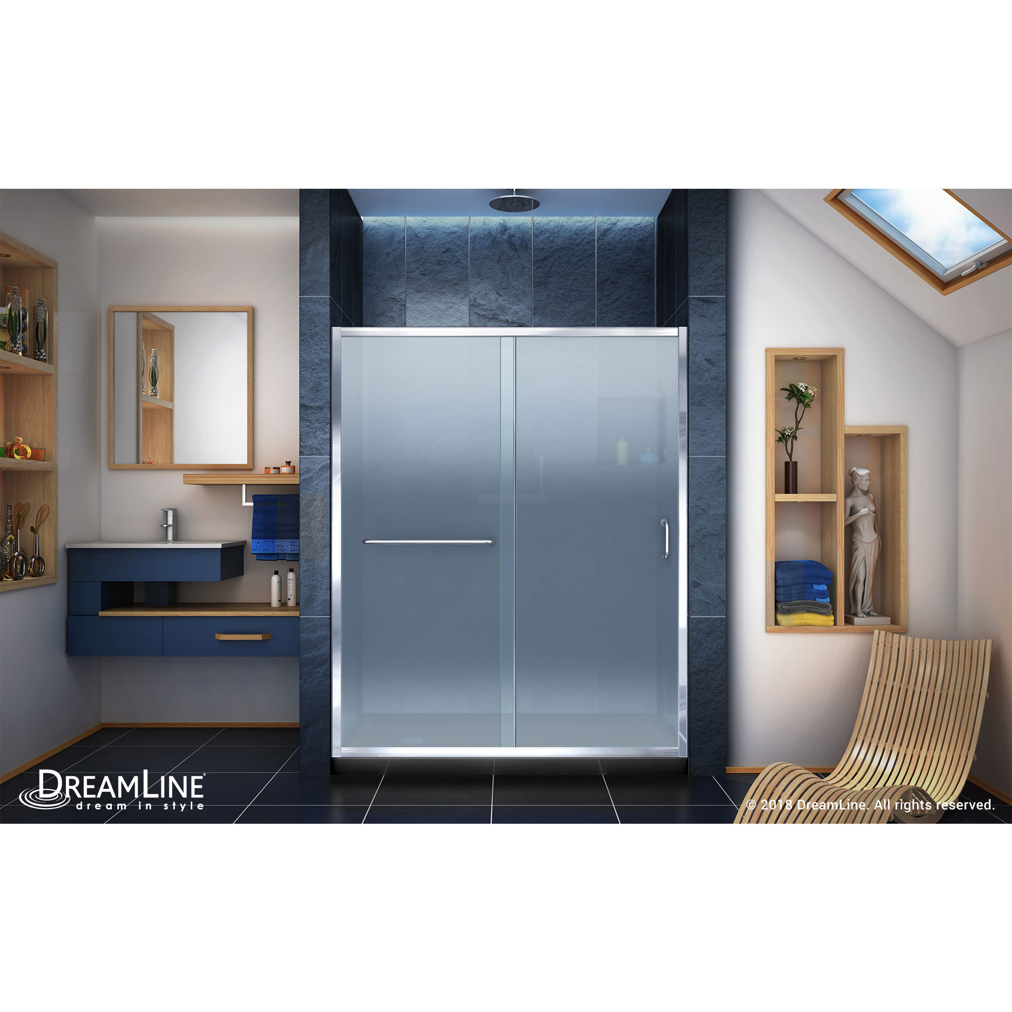 DreamLine Infinity-Z 32 in. D x 60 in. W x 74 3/4 in. H Frosted Sliding Shower Door in Chrome and Left Drain Black Base