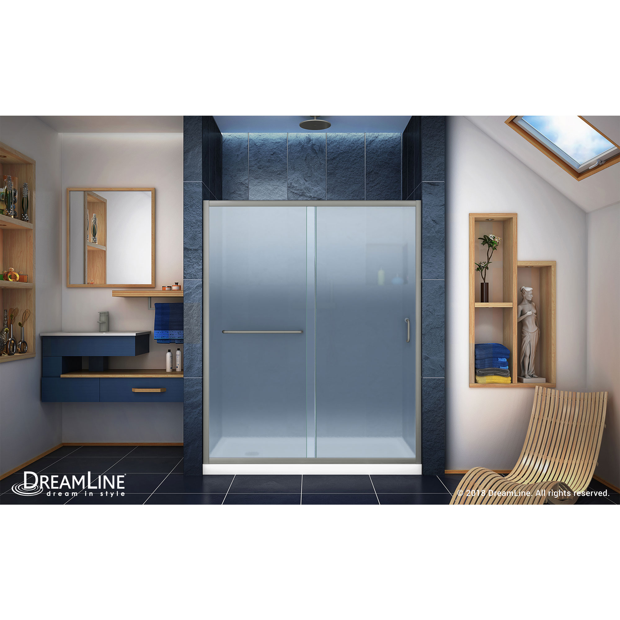 Infinity-Z Frameless Sliding Shower Door & SlimLine 34" by 60" Shower Base