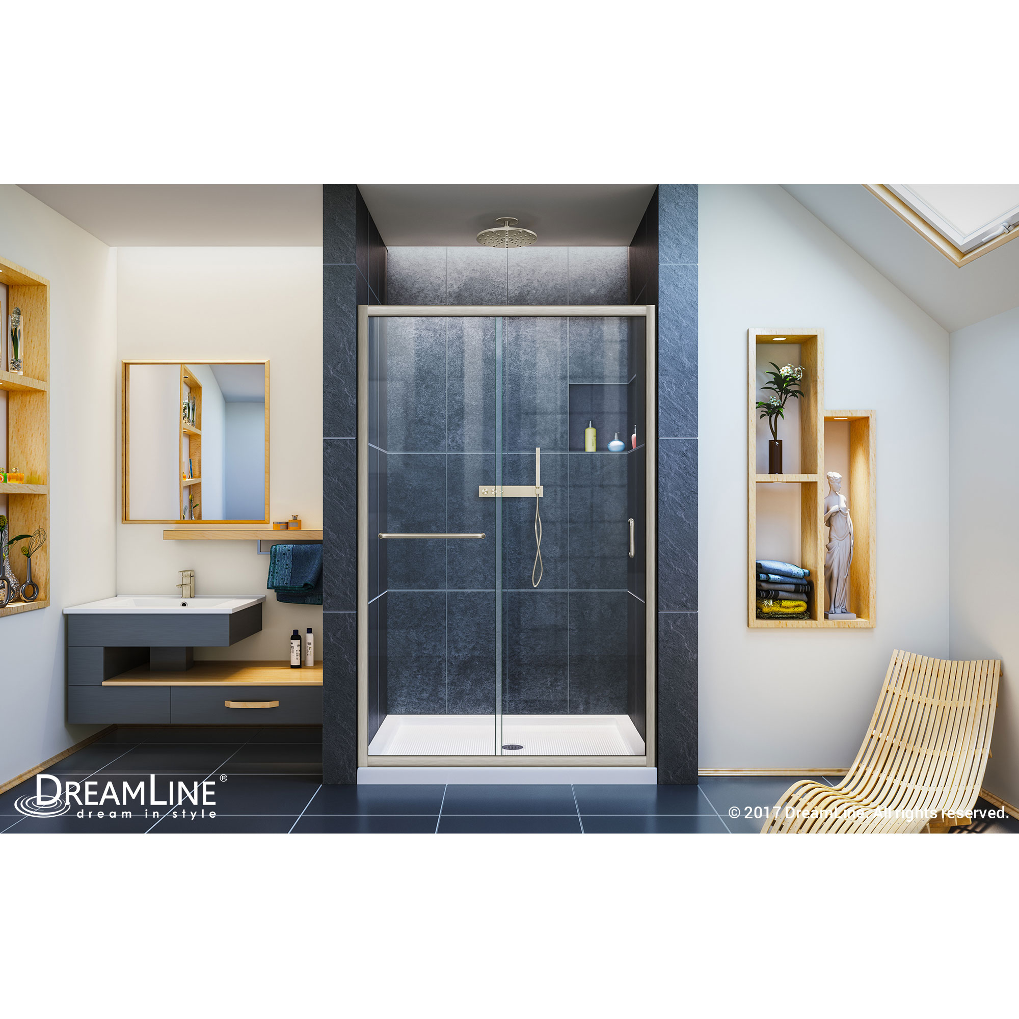 Infinity-Z Frameless Sliding Shower Door & SlimLine 36" by 48" Shower Base