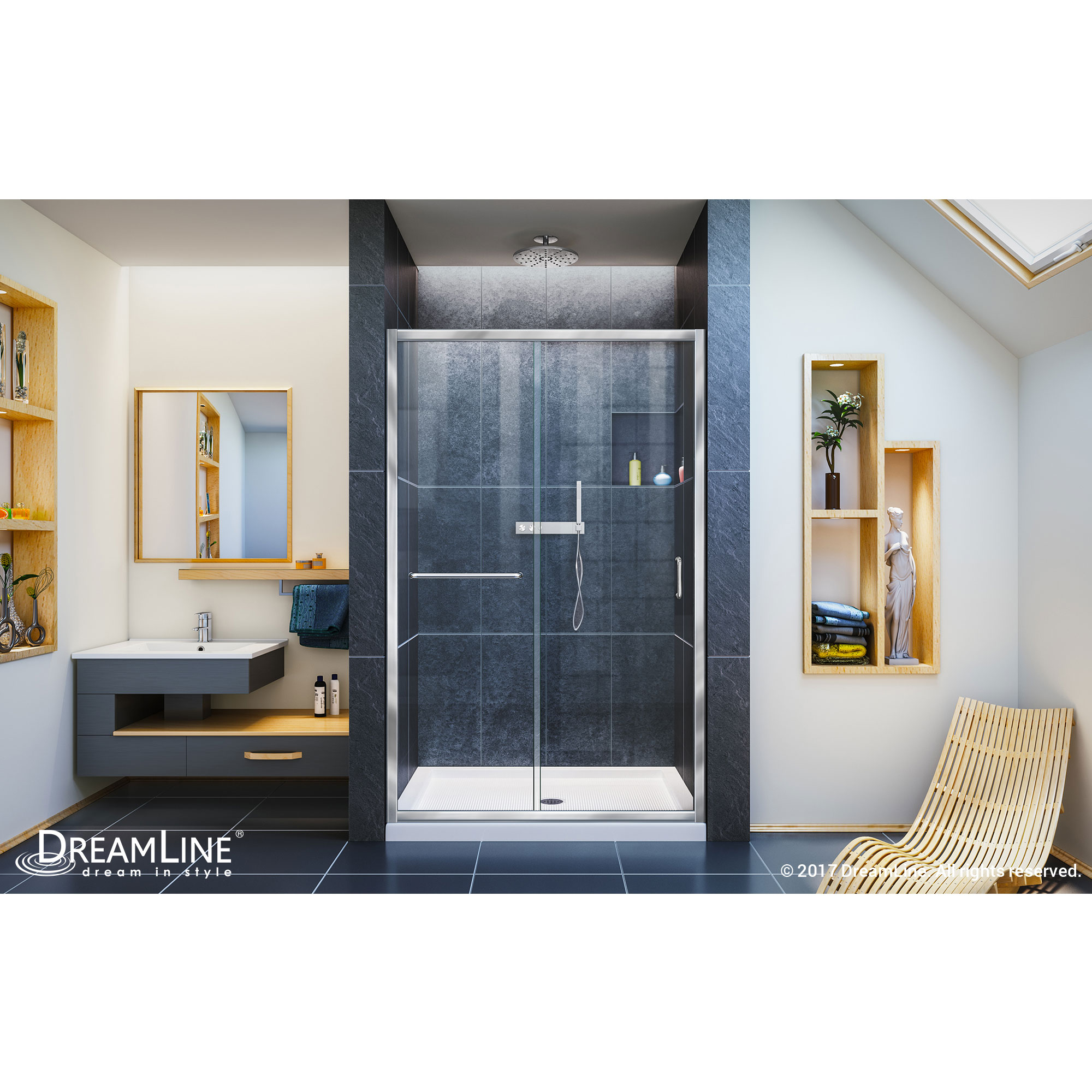 Infinity-Z Frameless Sliding Shower Door & SlimLine 36" by 48" Shower Base