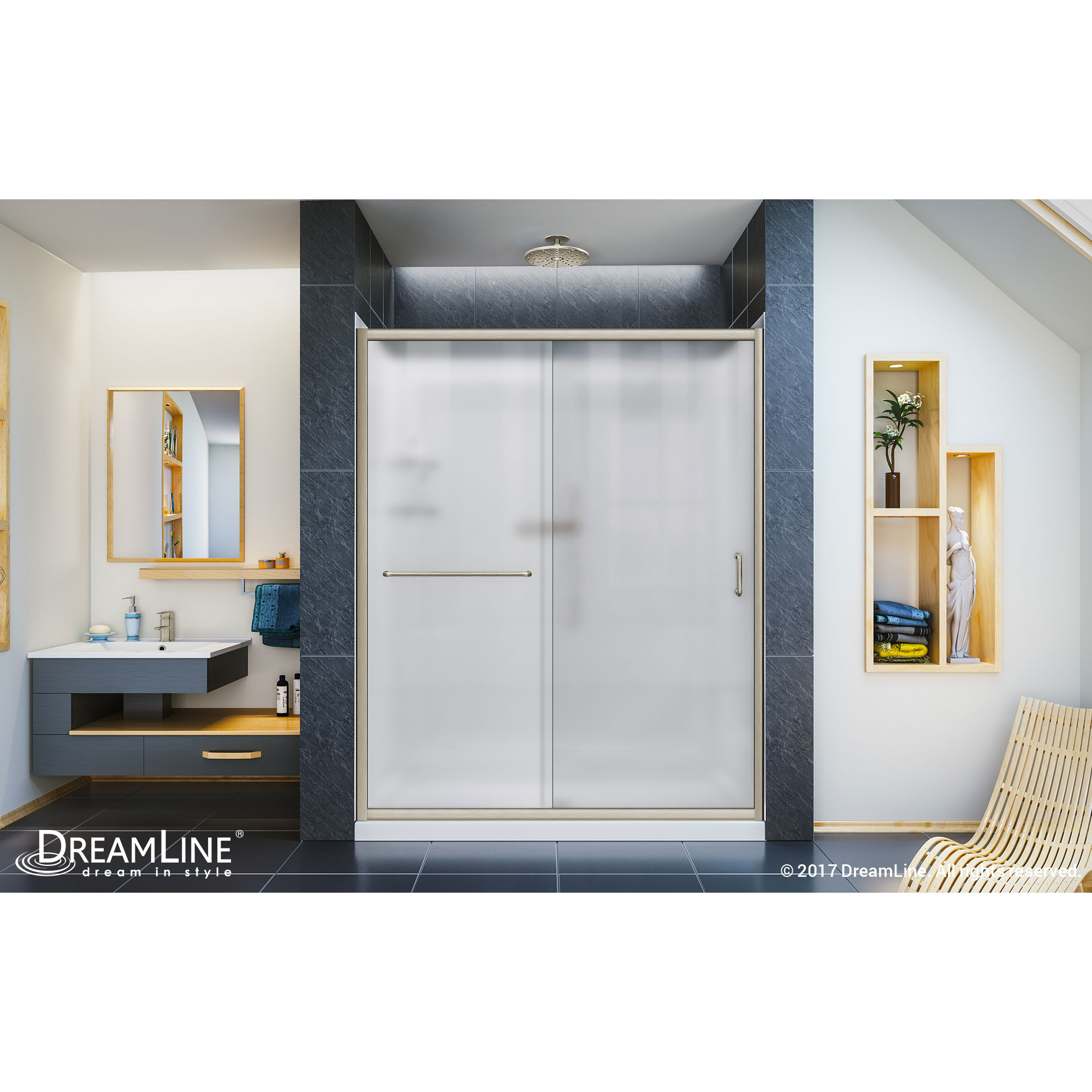 Infinity-Z Frameless Sliding Shower Door, 36" by 60" Shower Base & QWALL-5 Shower Backwall