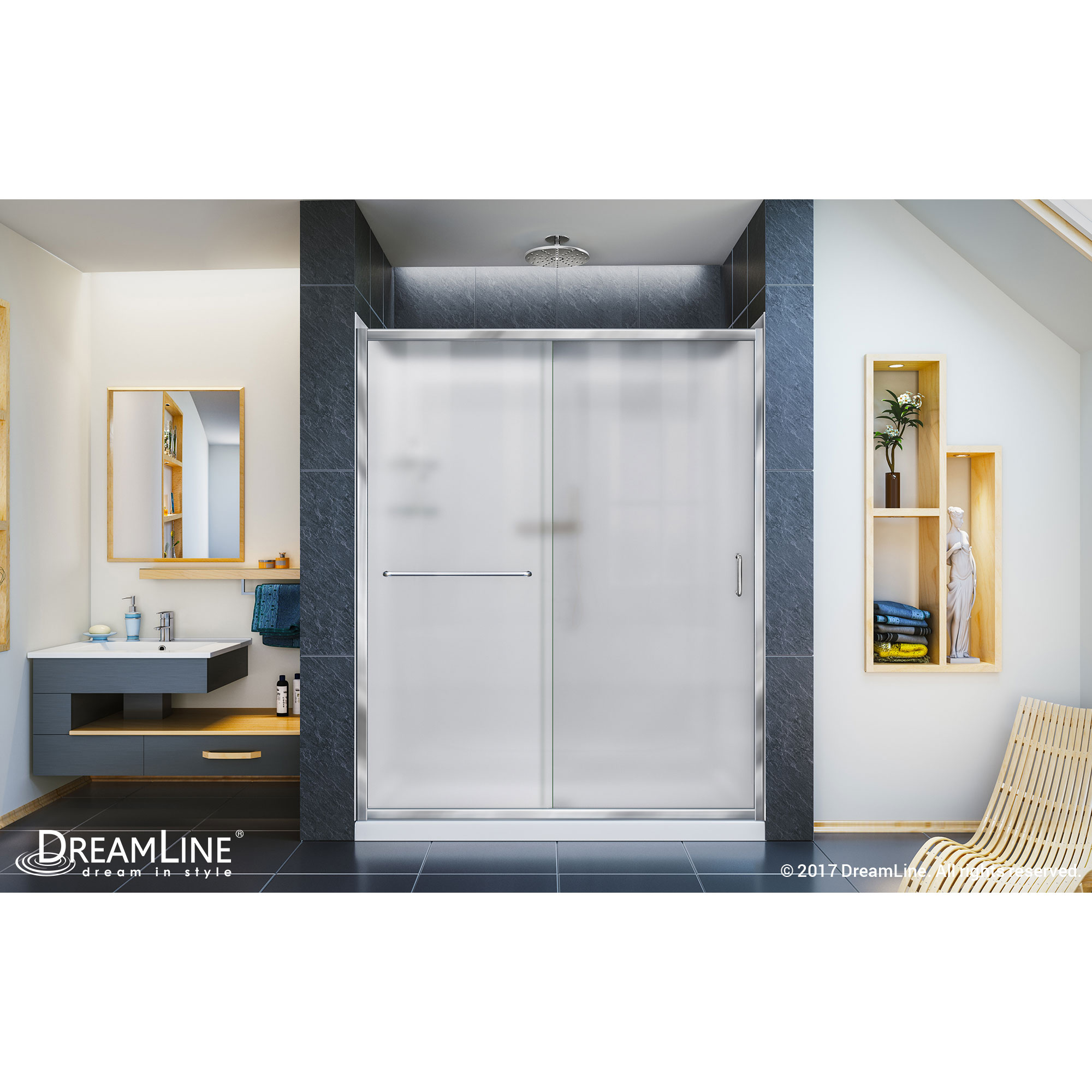 Infinity-Z Frameless Sliding Shower Door, 30" by 60" Shower Base & QWALL-5 Shower Backwall