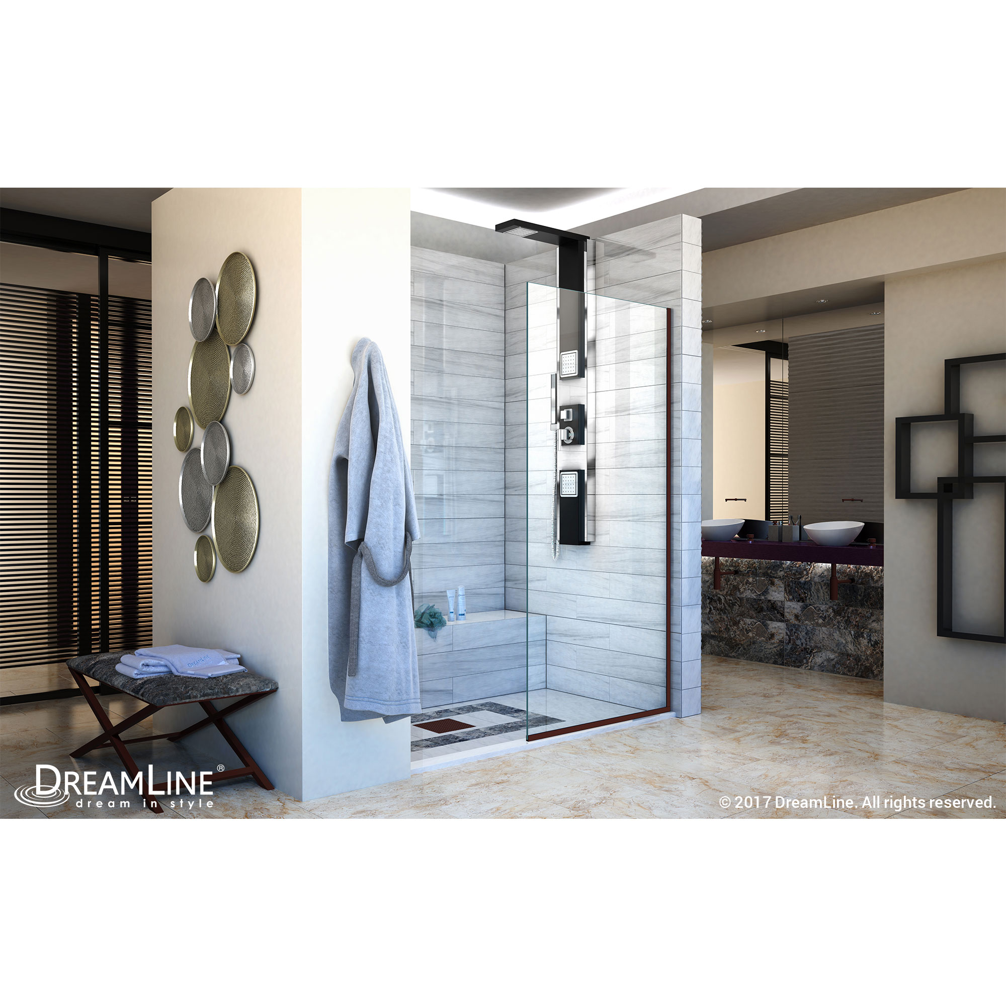 DreamLine Linea Single Panel Frameless Shower Screen 34 in. W x 72 in. H, Open Entry Design in Oil Rubbed Bronze