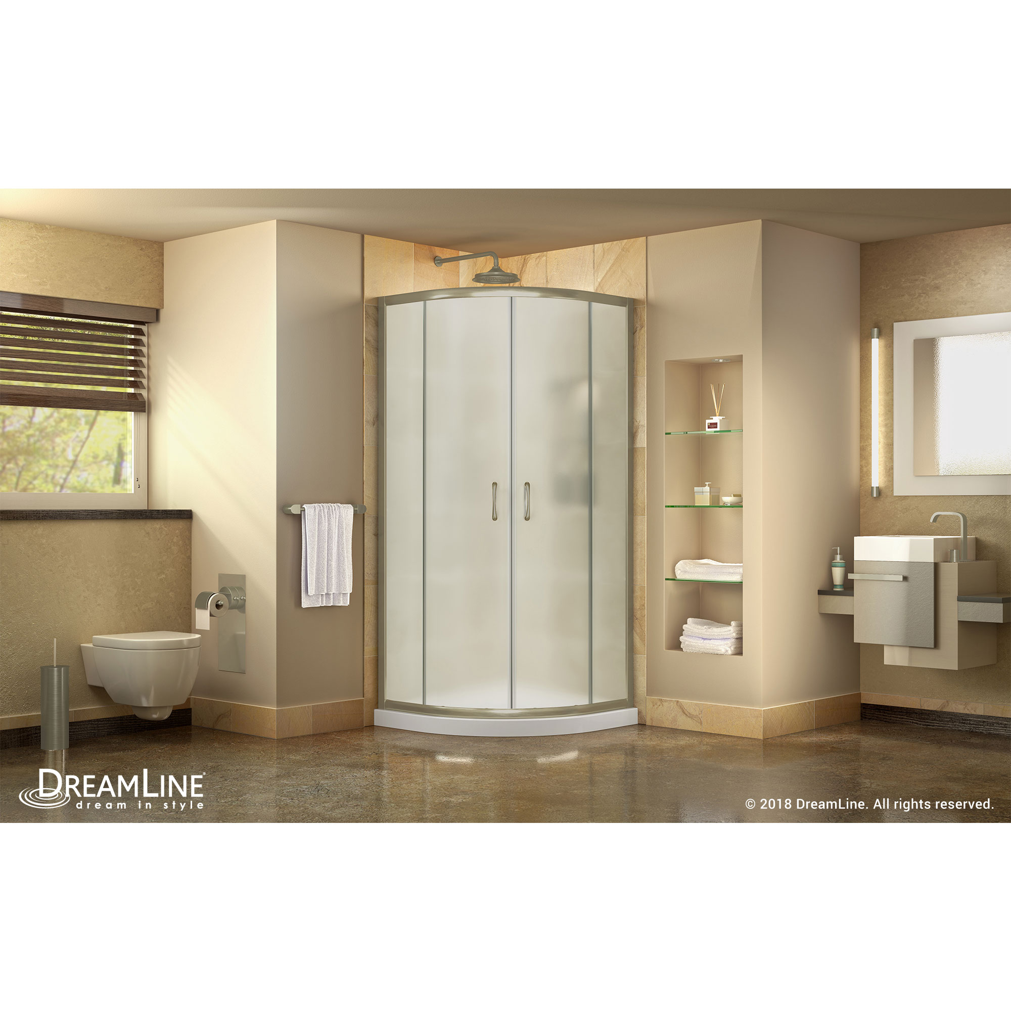 DreamLine Prime 38 in. x 74 3/4 in. Semi-Frameless Frosted Glass Sliding Shower Enclosure in Brushed Nickel with White Base Kit