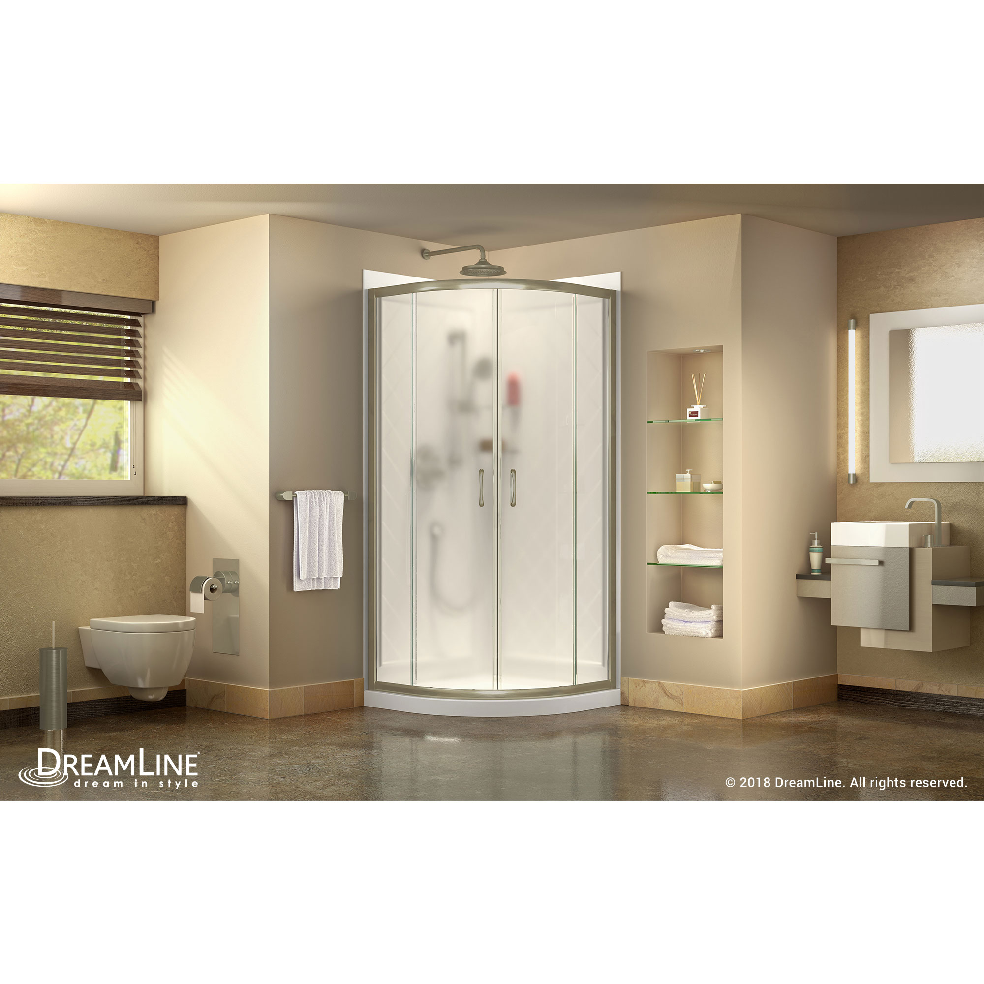 DreamLine Prime 38 in. x 76 3/4 in. Semi-Frameless Frosted Glass Sliding Shower Enclosure in Brushed Nickel with Base and Backwa