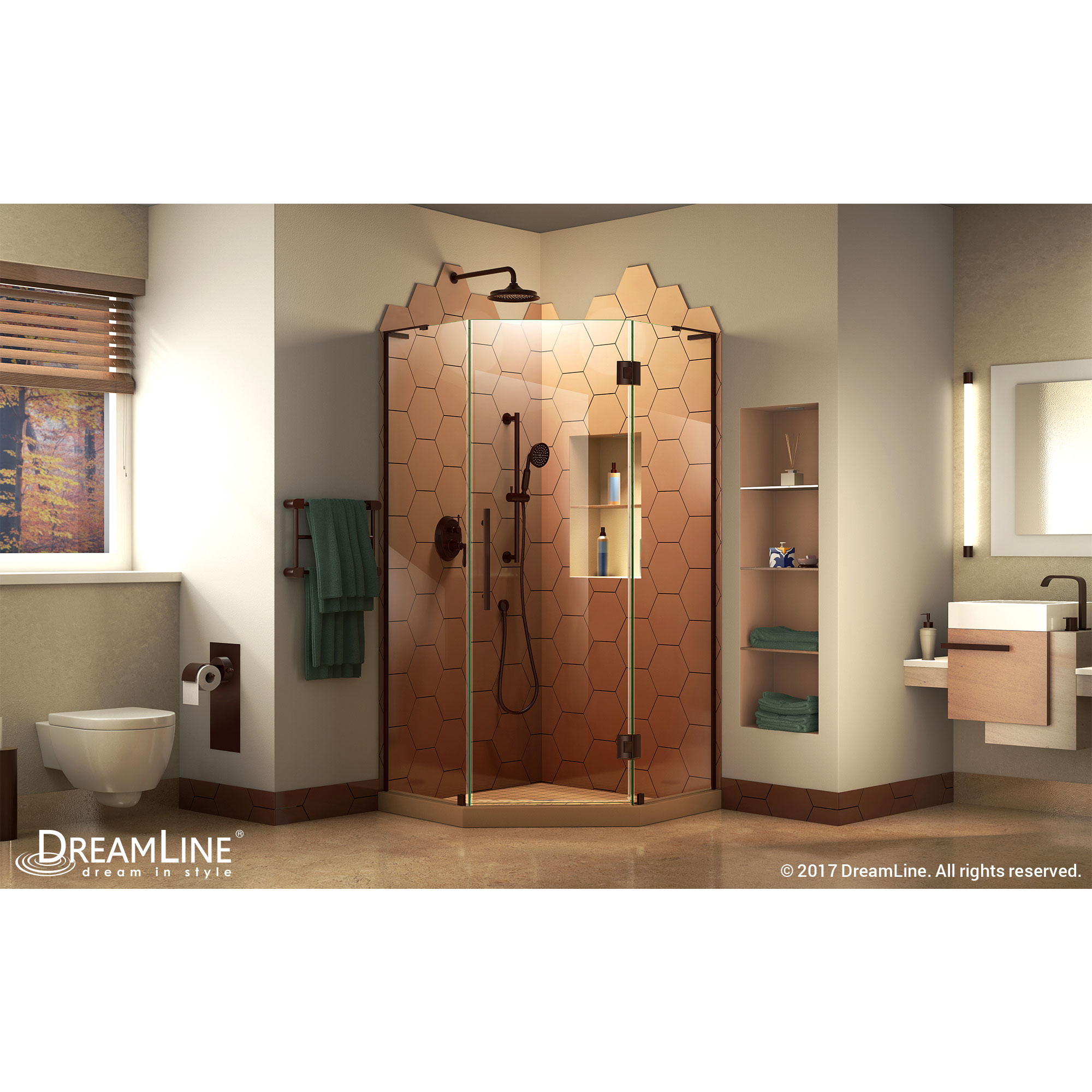 DreamLine Prism Plus 34 in. D x 34 in. W x 72 in. H Frameless Hinged Shower Enclosure in Oil Rubbed Bronze