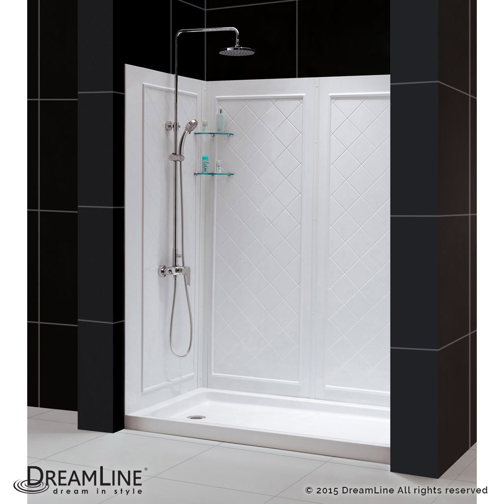SlimLine 32" by 60" Single Threshold Shower Base and QWALL-5 Shower Backwall Kit