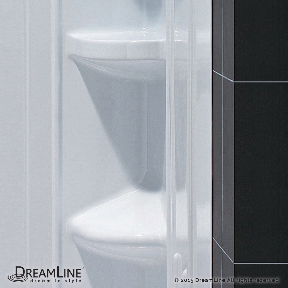 DreamLine 36 in. x 36 in. x 75 5/8 in. H Neo-Angle Shower Base and QWALL-2 Acrylic Corner Backwall Kit in White