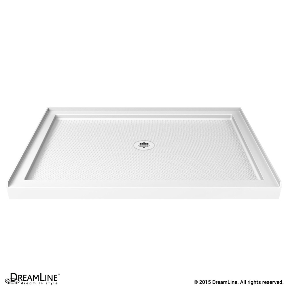 DreamLine 36 in. D x 48 in. W x 76 3/4 in. H Center Drain Acrylic Shower Base and QWALL-5 Backwall Kit In White