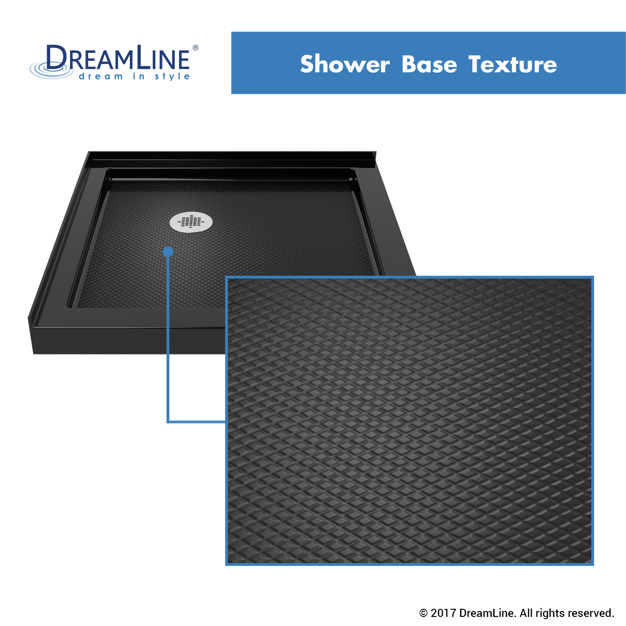 DreamLine SlimLine 42 in. D x 42 in. W x 2 3/4 in. H Double Threshold Shower Base in Black