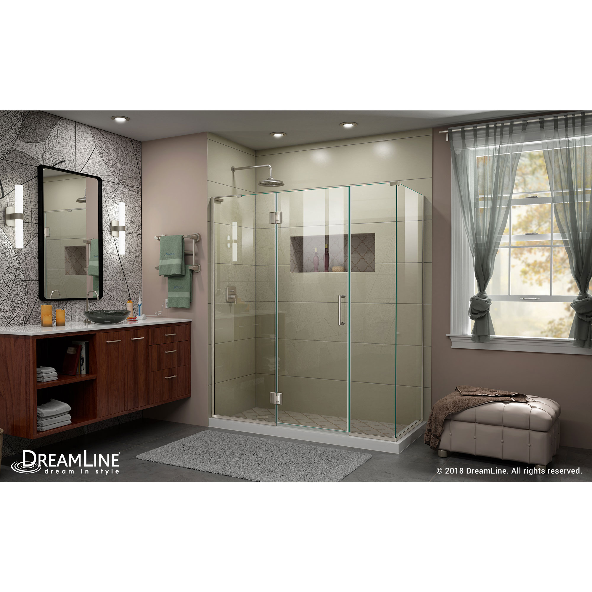 DreamLine Unidoor-X 64 1/2 in. W x 30 3/8 in. D x 72 in. H Frameless Hinged Shower Enclosure in Brushed Nickel