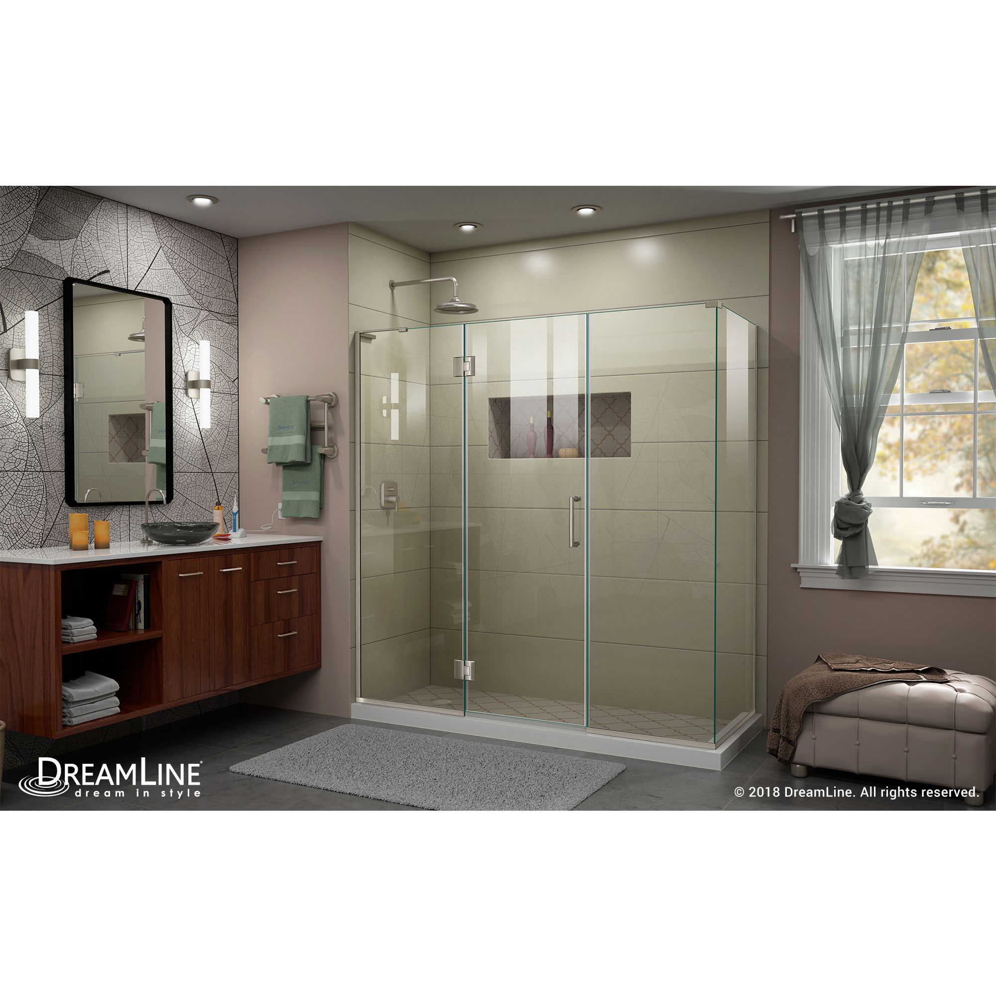 DreamLine Unidoor-X 70 1/2 in. W x 30 3/8 in. D x 72 in. H Frameless Hinged Shower Enclosure in Brushed Nickel