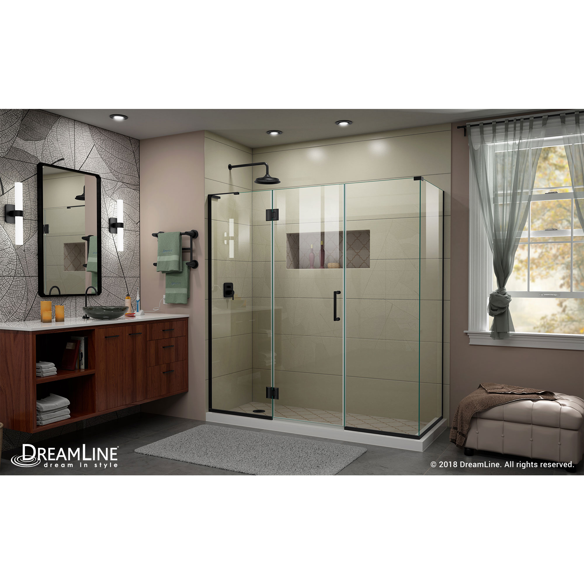 DreamLine Unidoor-X 69 1/2 in. W x 34 3/8 in. D x 72 in. H Frameless Hinged Shower Enclosure in Satin Black