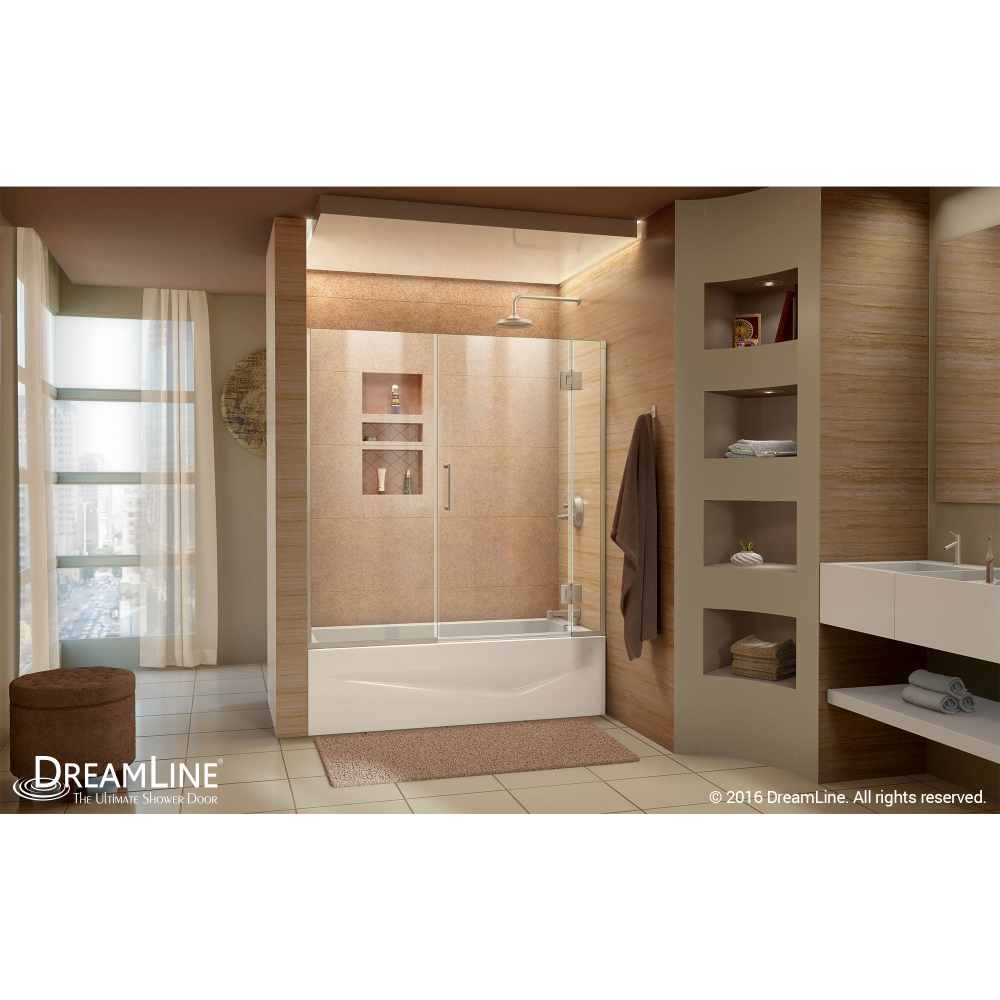DreamLine Unidoor-X 58-58 1/2 in. W x 58 in. H Frameless Hinged Tub Door in Brushed Nickel