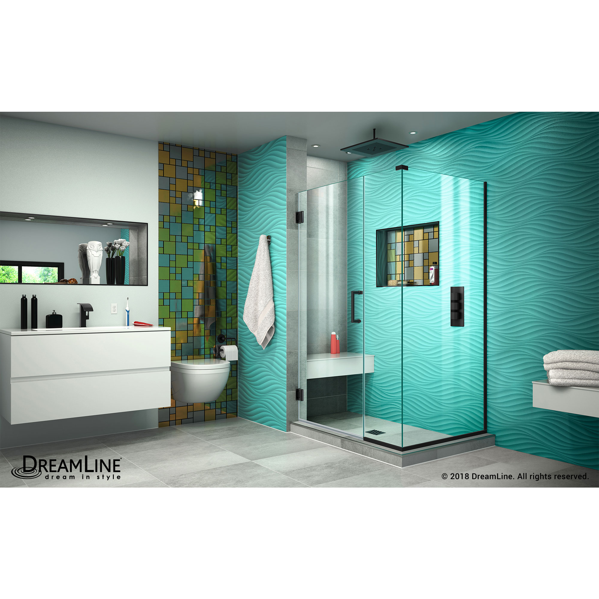 DreamLine Unidoor Plus 40 1/2 in. W x 30 3/8 in. D x 72 in. H Frameless Hinged Shower Enclosure, Clear Glass, Satin Black