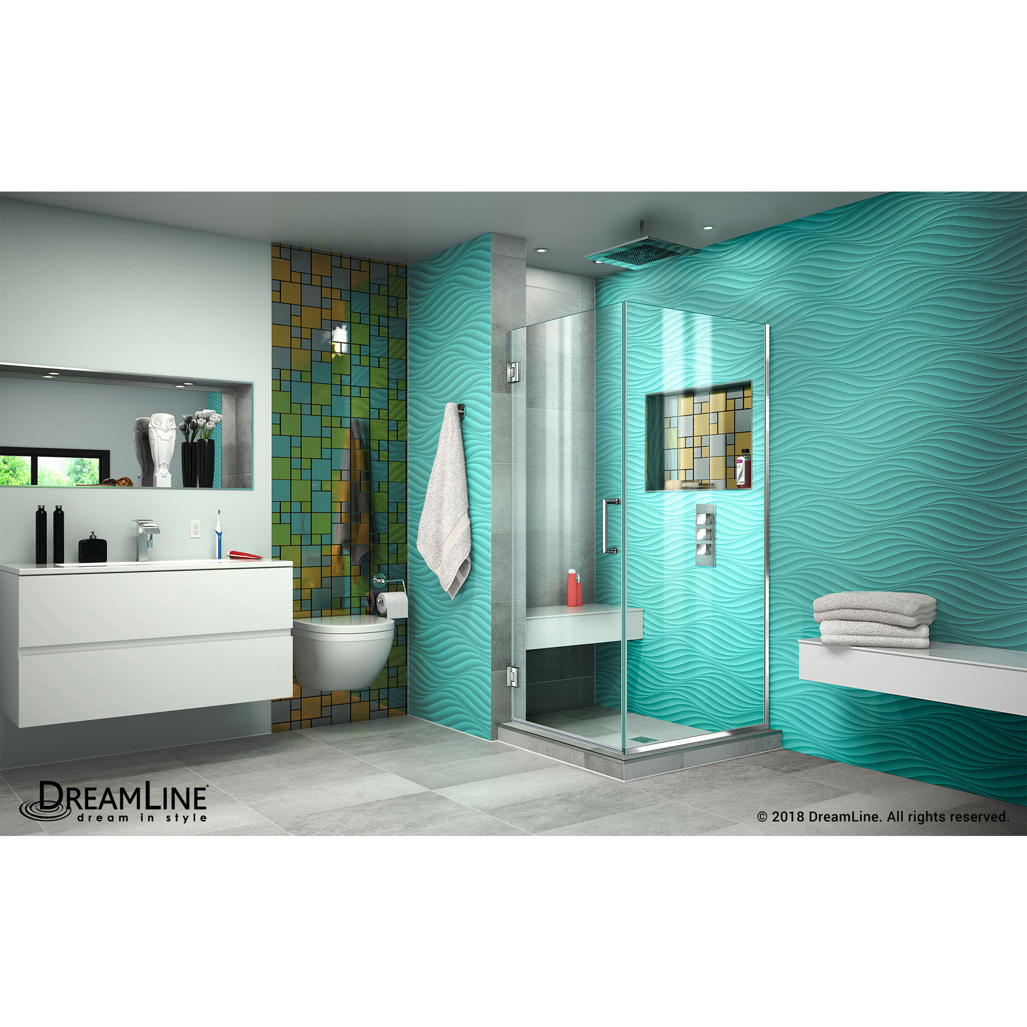 DreamLine Unidoor Plus 30 3/8 in. W x 30 in. D x 72 in. H Frameless Hinged Shower Enclosure, Clear Glass, Chrome