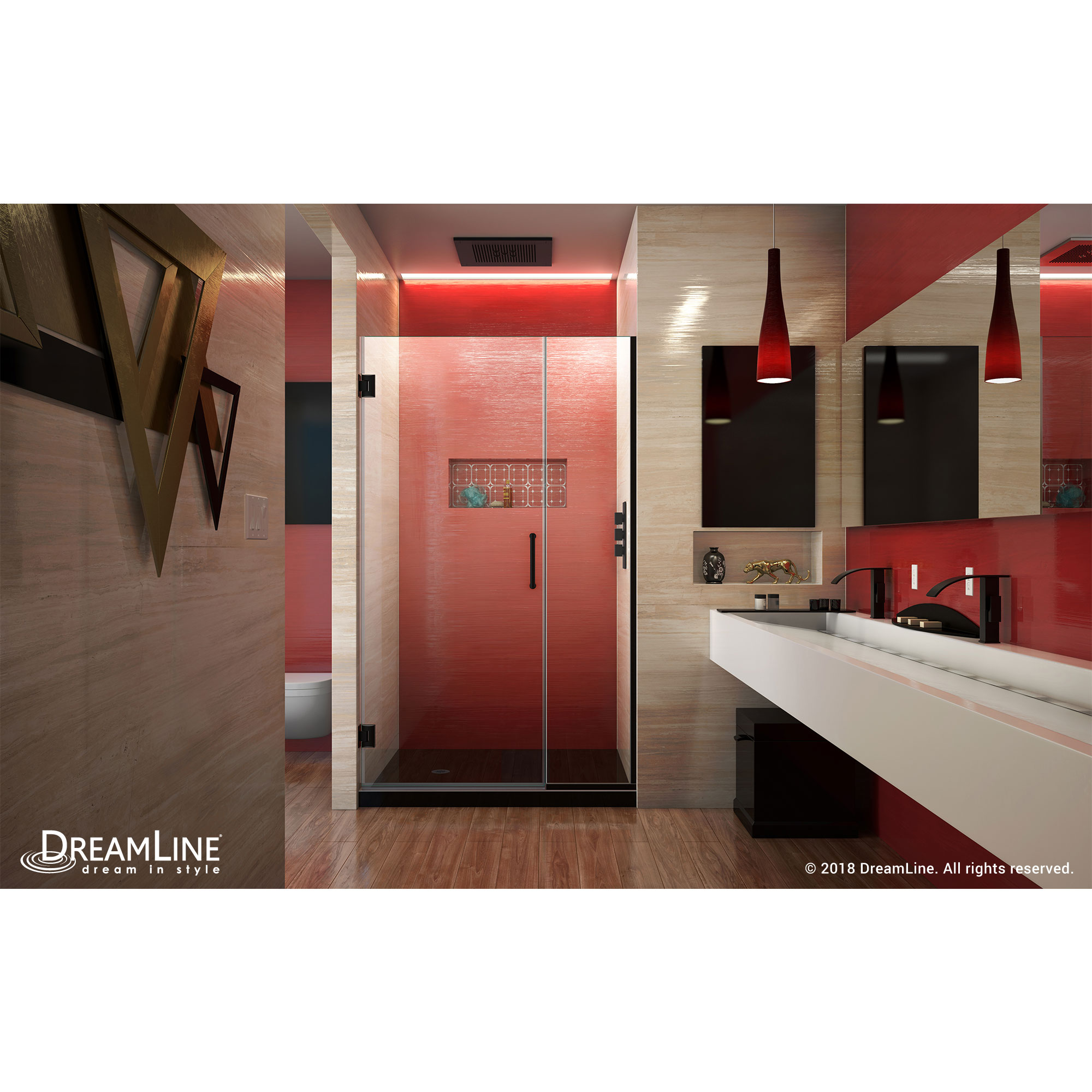 DreamLine Unidoor Plus 38-38 1/2 in. W x 72 in. H Frameless Hinged Shower Door, Clear Glass, Satin Black