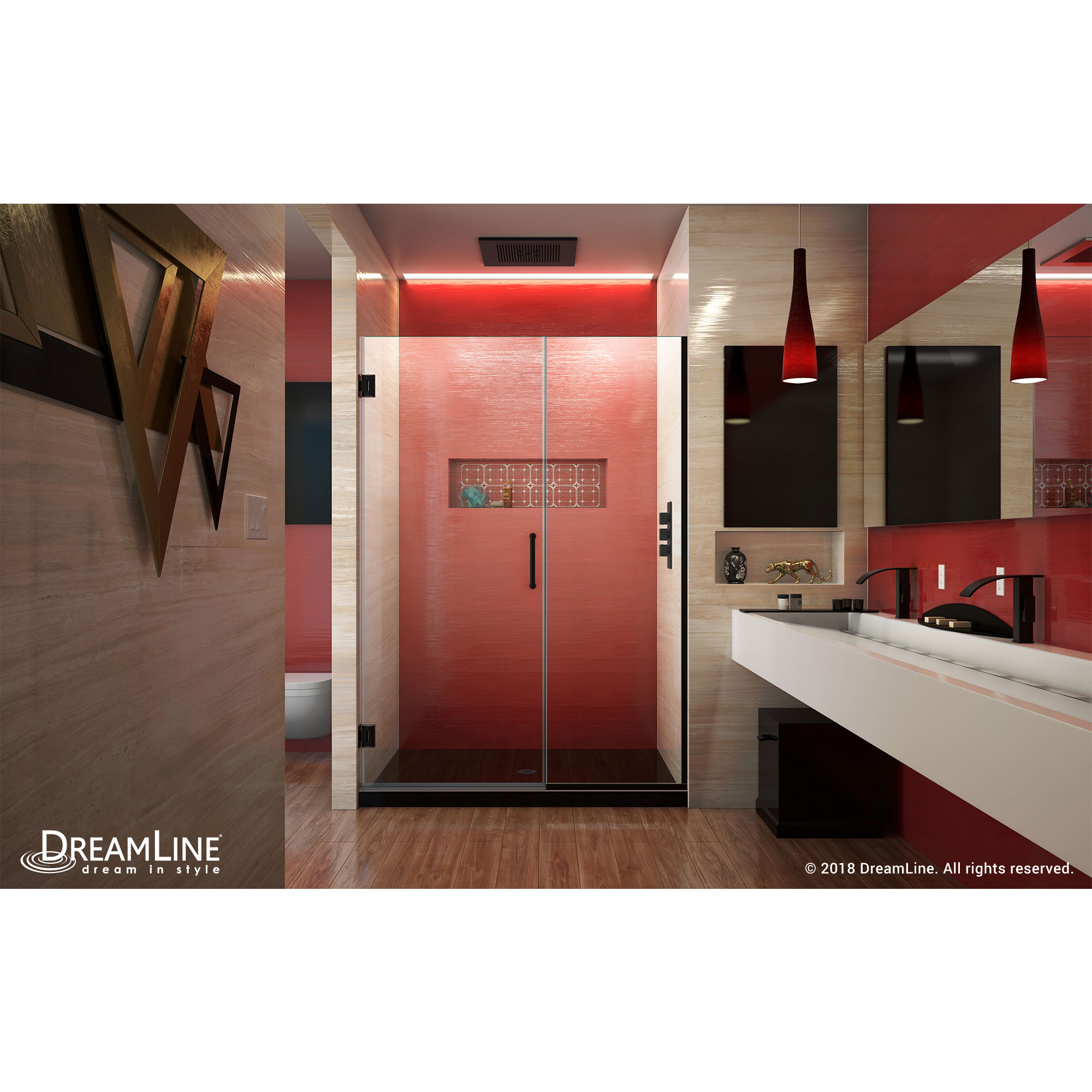 DreamLine Unidoor Plus 50-50 1/2 in. W x 72 in. H Frameless Hinged Shower Door, Clear Glass, Satin Black