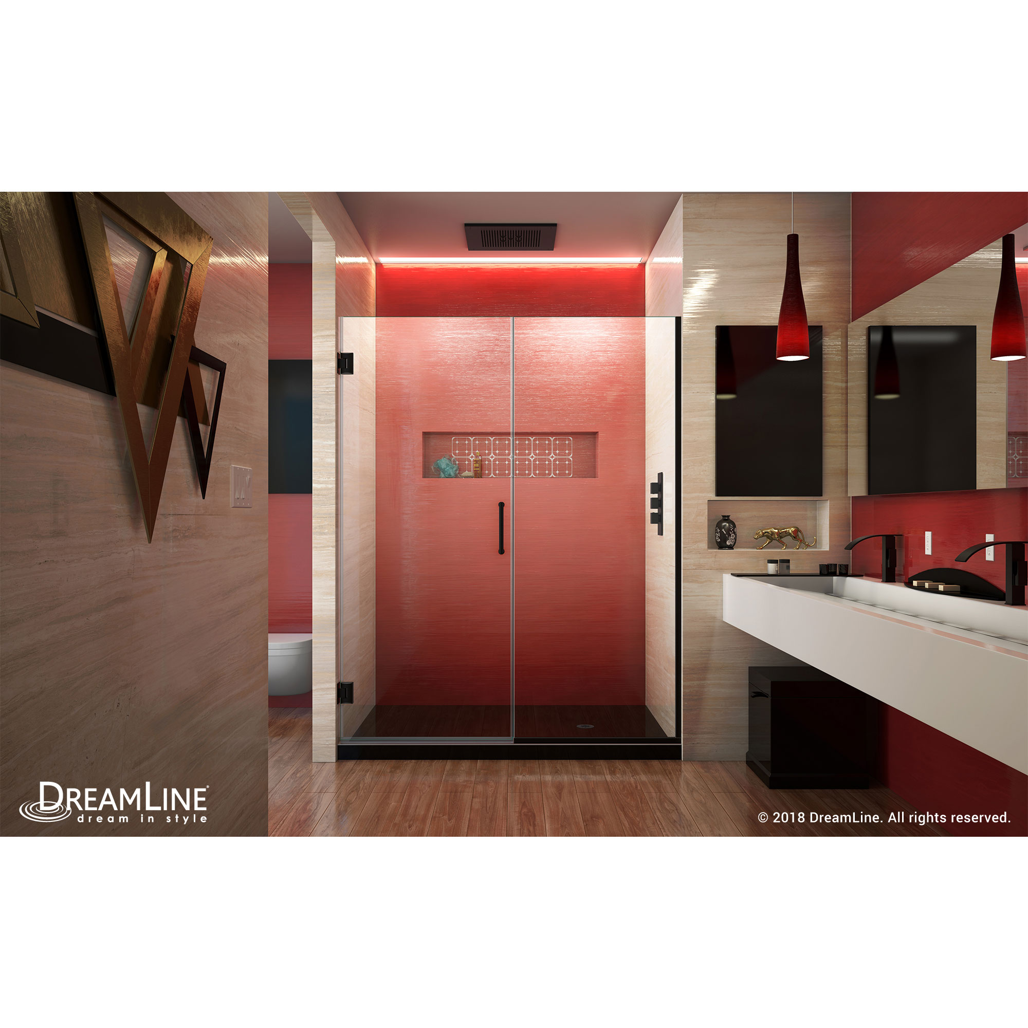 DreamLine Unidoor Plus 55 1/2 - 56 in. W x 72 in. H Frameless Hinged Shower Door, Clear Glass, Satin Black