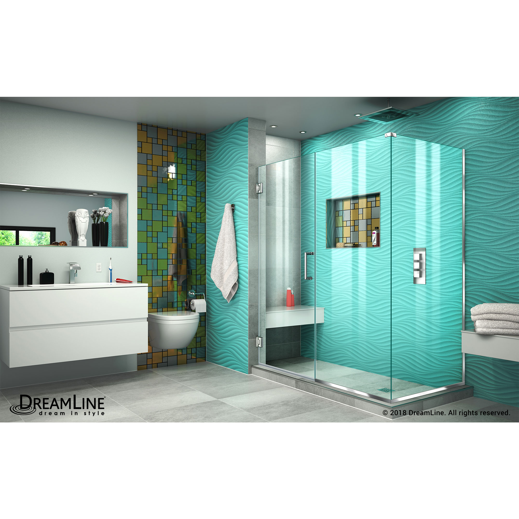 DreamLine Unidoor Plus 58 in. W x 30 3/8 in. D x 72 in. H Frameless Hinged Shower Enclosure, Clear Glass, Chrome